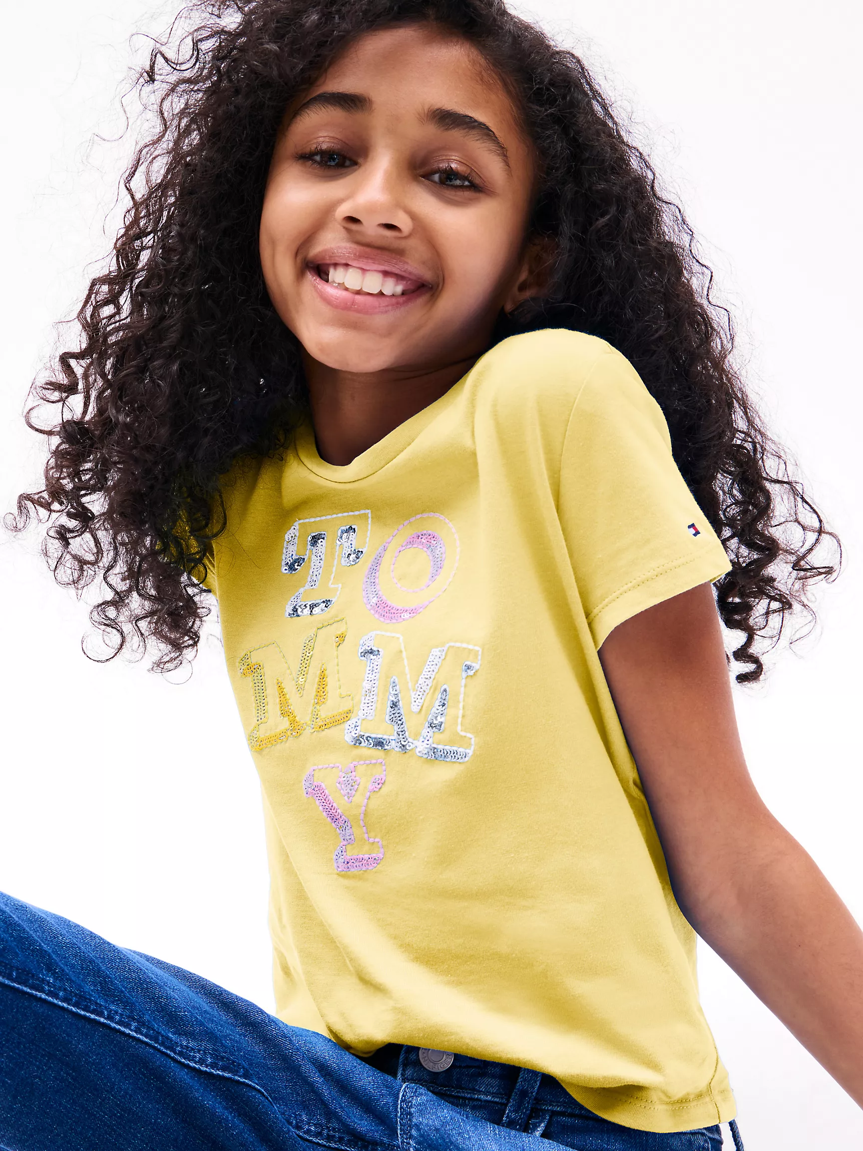 Футболка для девочек Tommy Hilfiger, Детская футболка с логотипом Tommy из пайеток