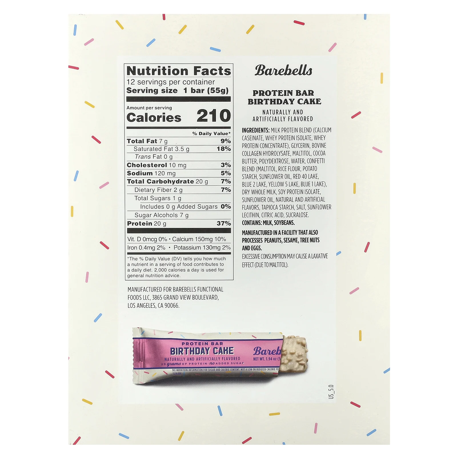 Barebells, Протеиновый батончик, праздничный торт, 12 батончиков, 55 г (1,94 унции)
