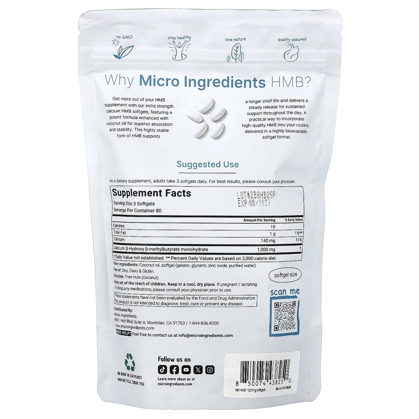 Micro Ingredients, HMB, 240 капсул