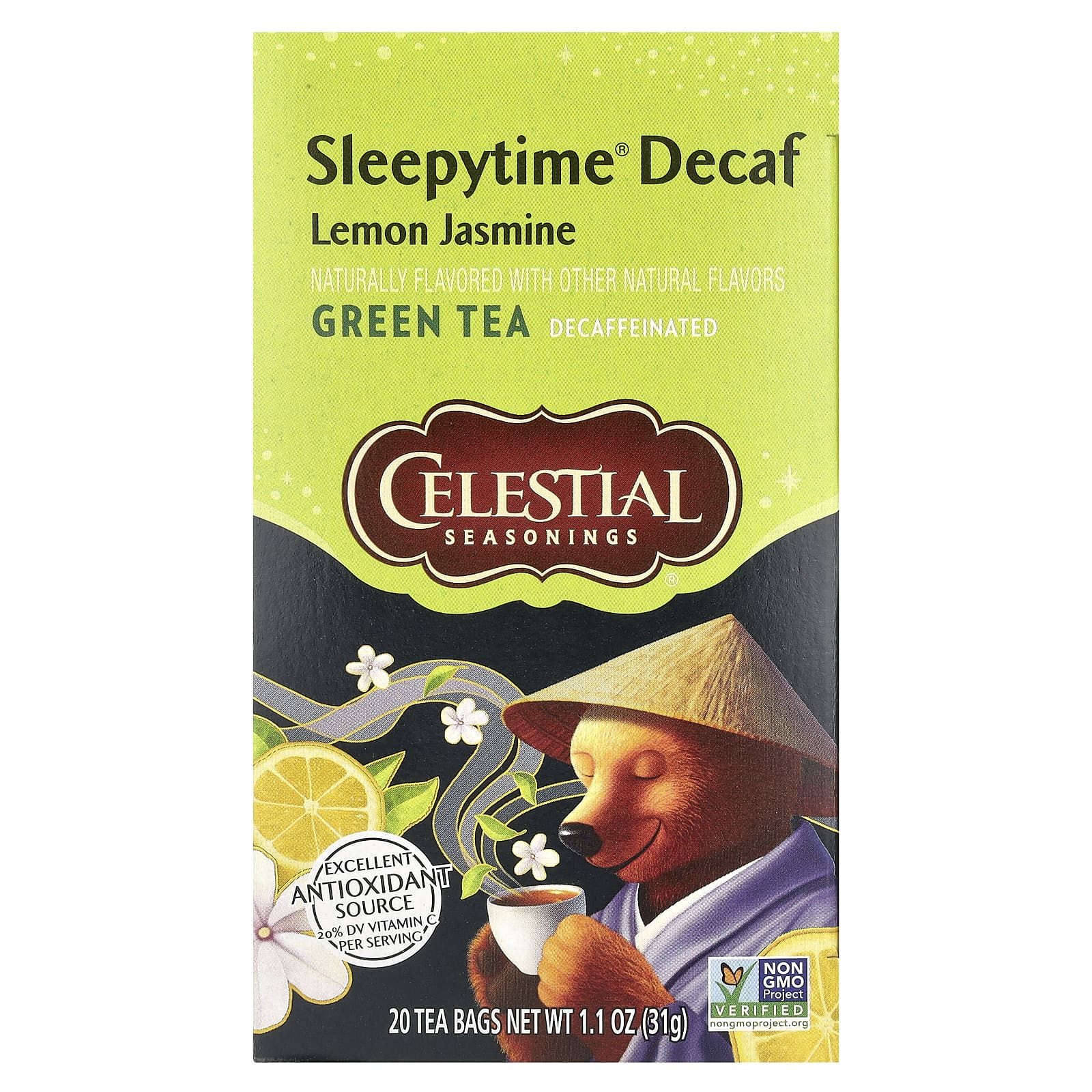 Celestial Seasonings, Sleepytime, зеленый чай, со вкусом лимона и жасмина, без кофеина, 20 чайных пакетиков, 31 г (1,1 унции)