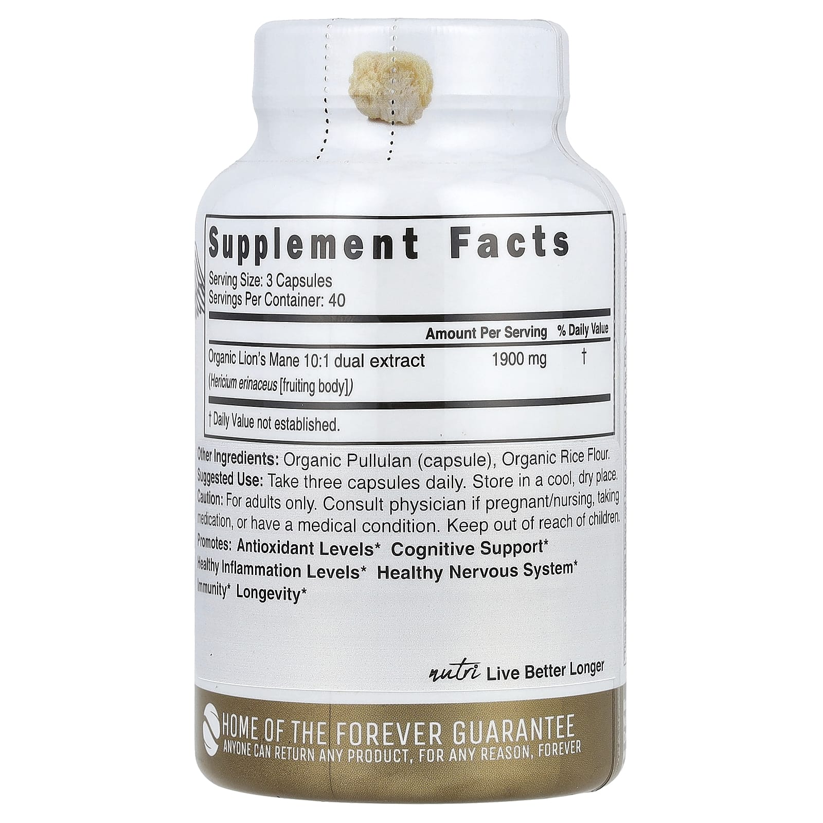 Nutri, Nutri, органическая львиная грива, двойная экстракция, 10: 1, 1900 мг, 120 органических капсул (633 мг на капсулу)