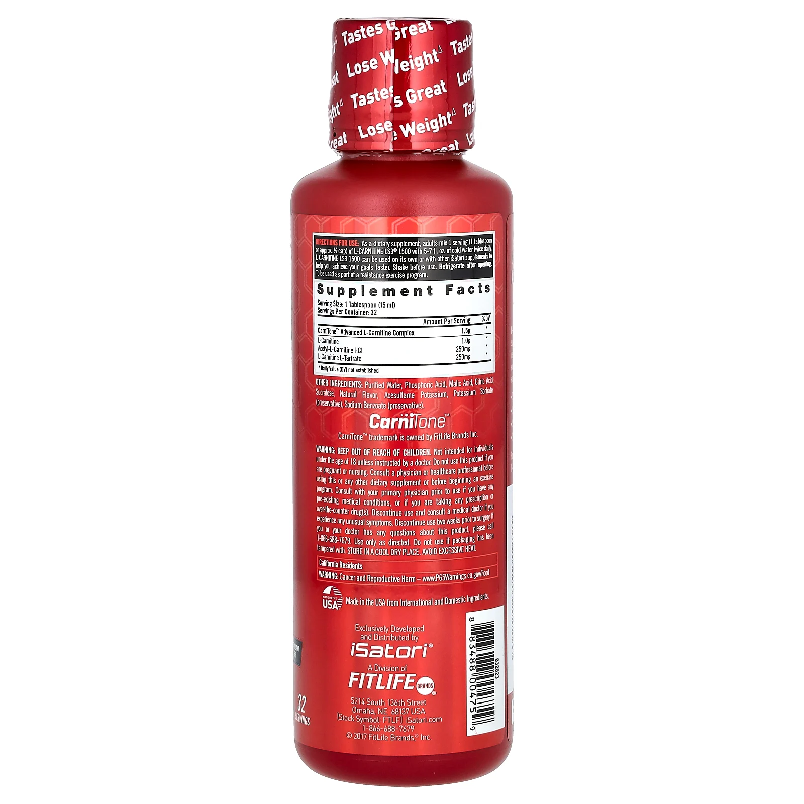 Isatori, L-карнитин LS3 1500, розовый лимонад, 480 мл (16 жидк. унций)