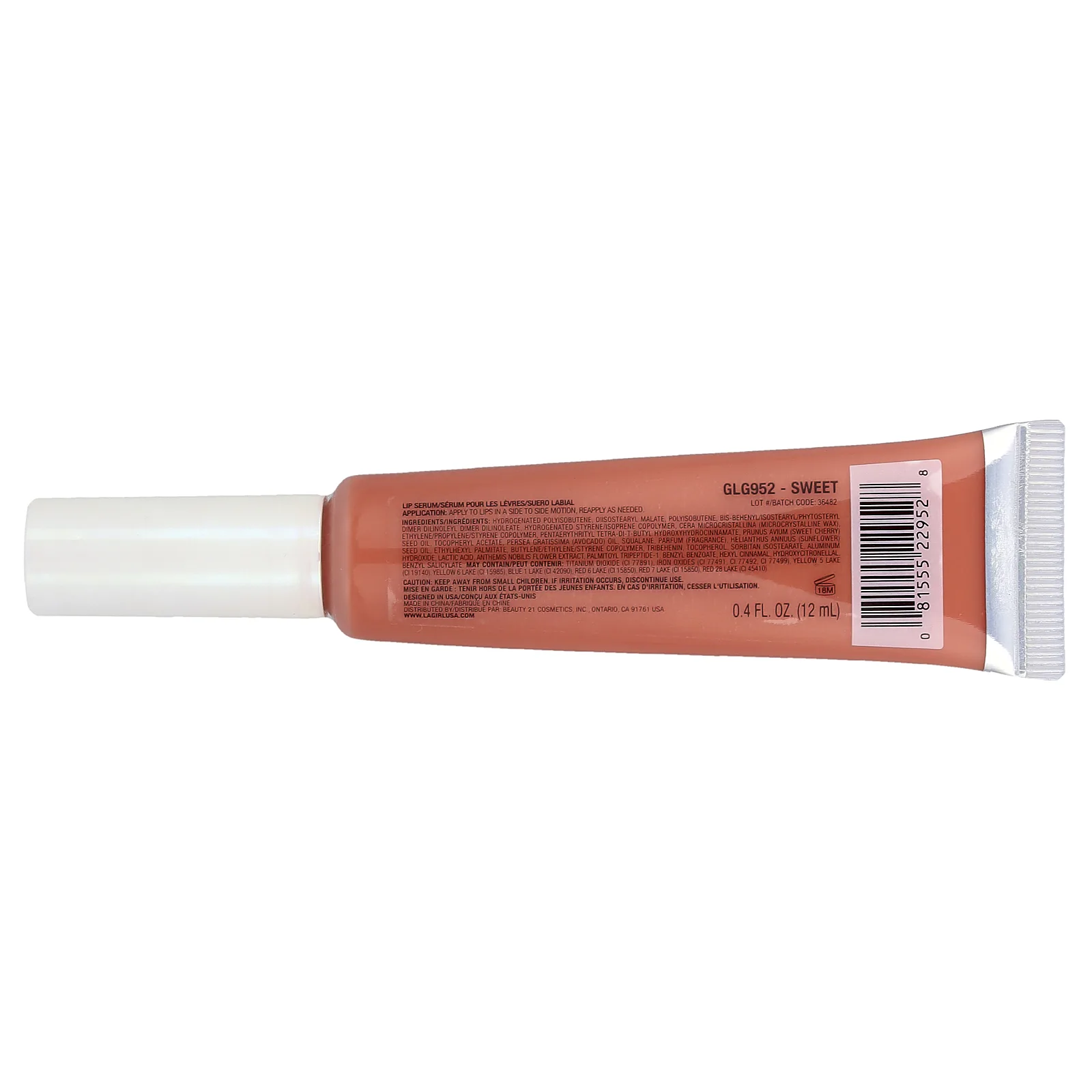 L.A. Girl, Glazed Lippie, сыворотка для губ, GLG952 Sweet, 12 мл (0,4 жидк. унции)