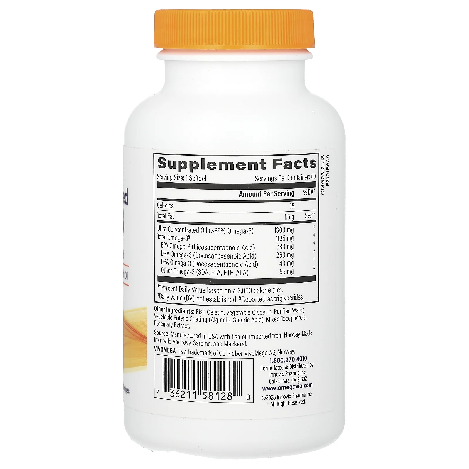 OmegaVia, ультраконцентрат омега-3, 1135 мг, 60 капсул