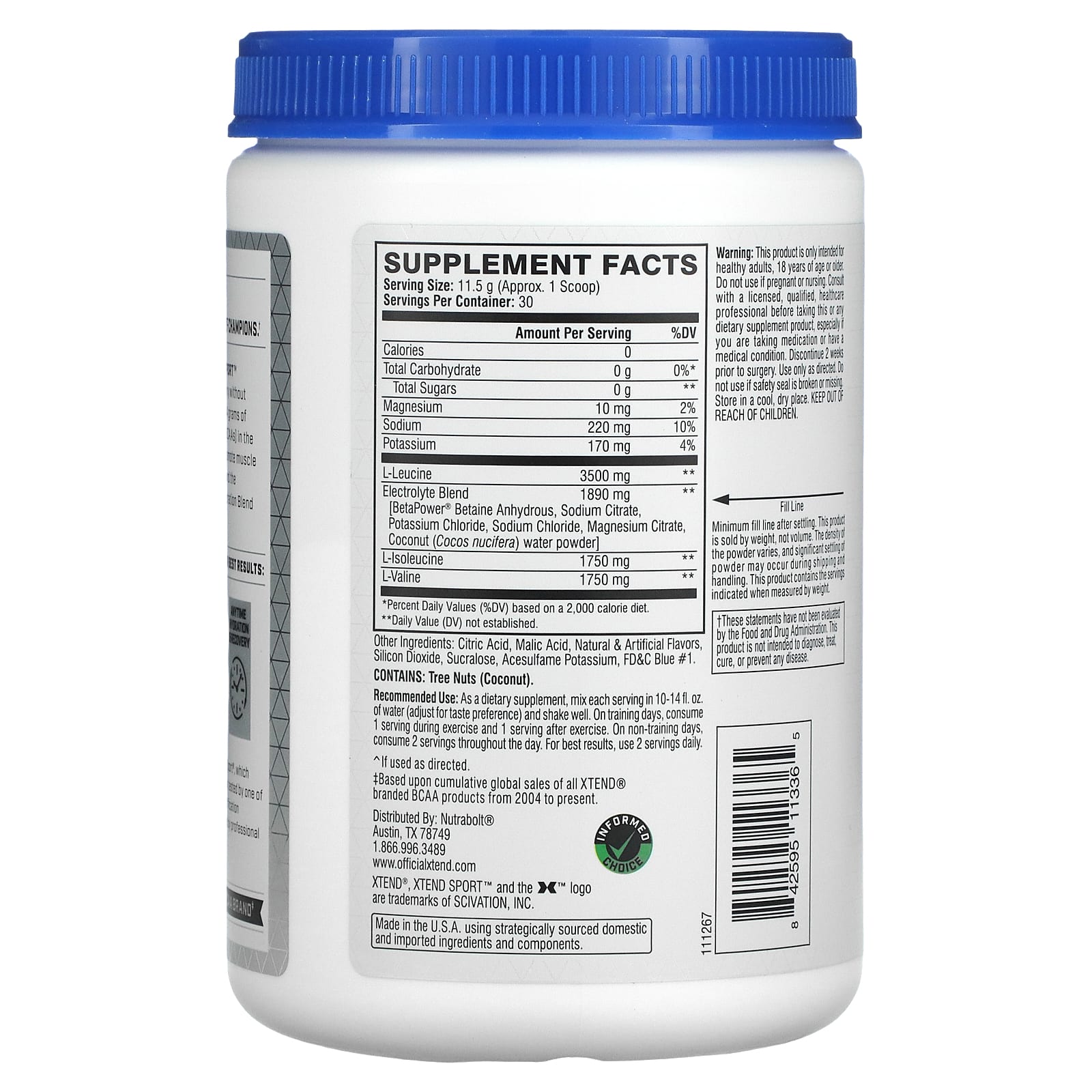 Xtend, Sport, 7 г аминокислот с разветвленной цепью (BCAA), со вкусом голубой малины, 345 г (12,2 унции)