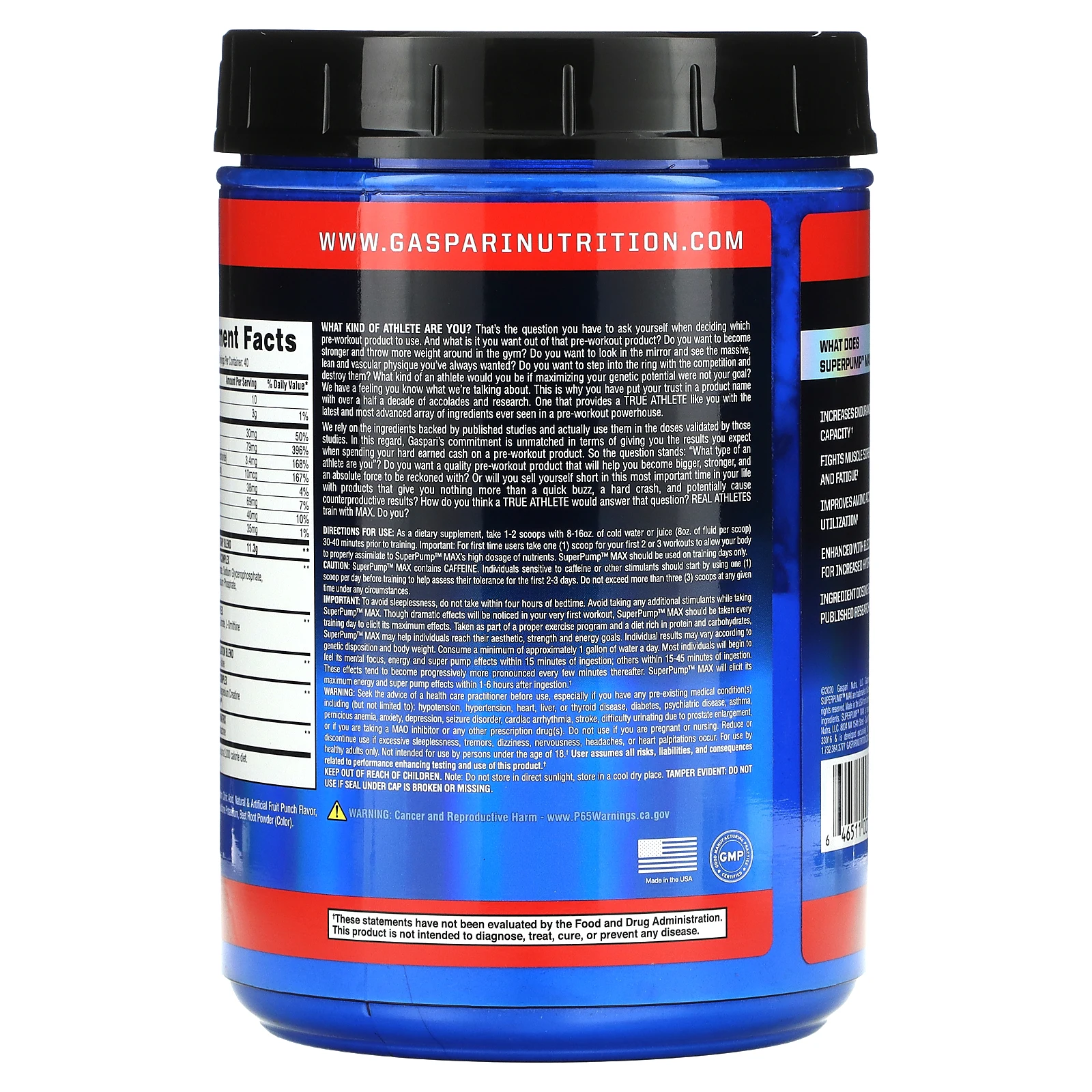 Gaspari Nutrition, SuperPump Max, фруктовый пунш, 640 г (1,41 фунта)