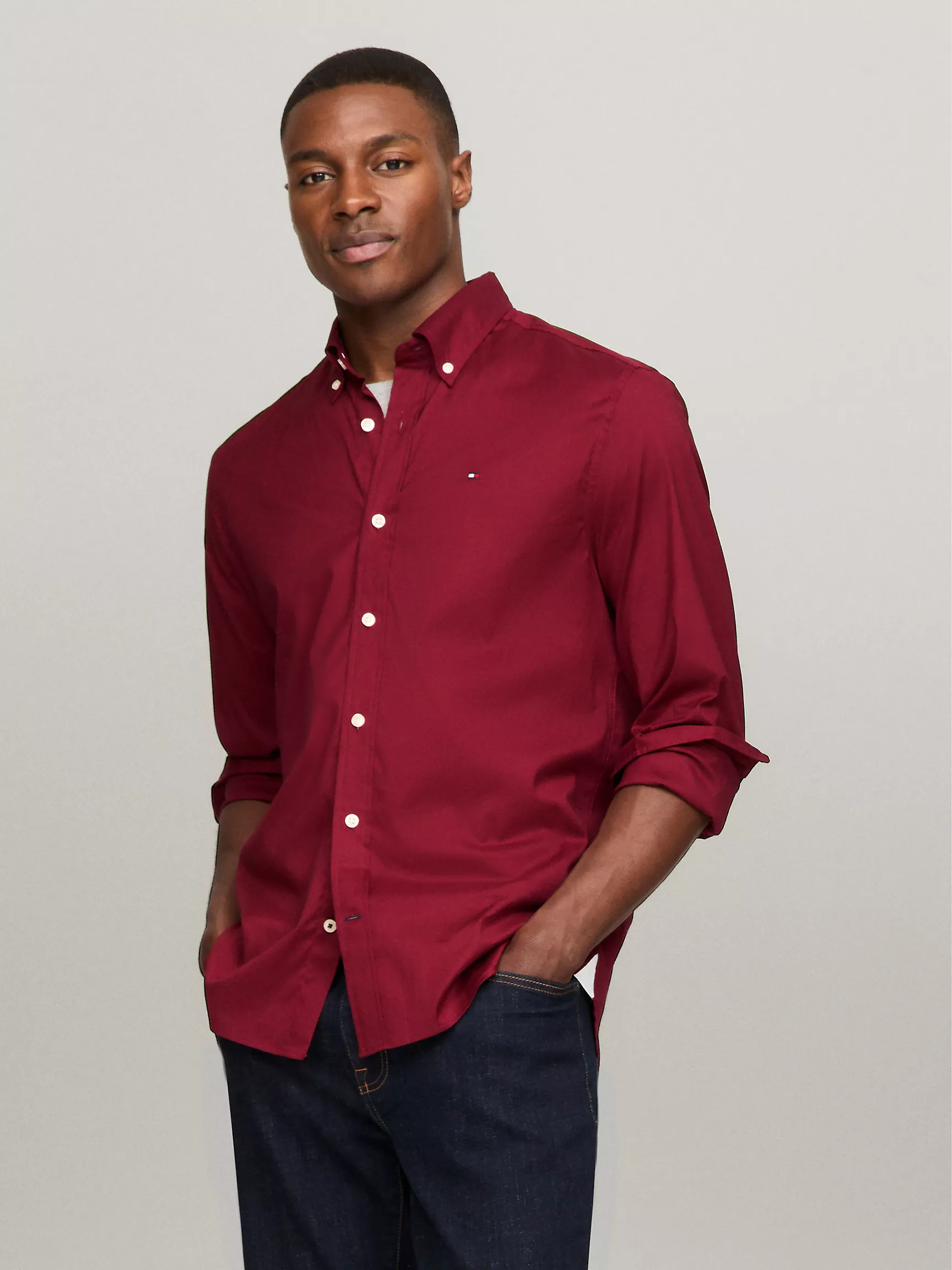 Мужская рубашка Tommy Hilfiger, Эластичная рубашка из поплина стандартного кроя