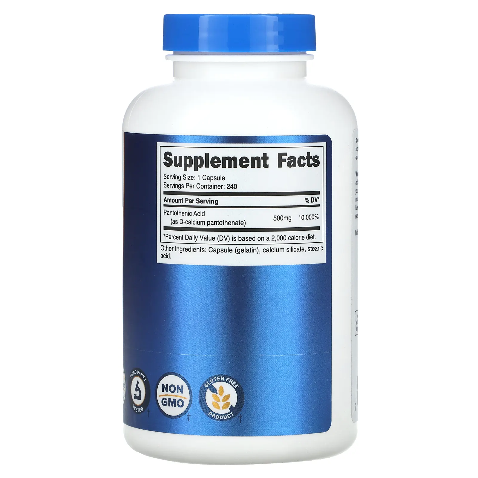 Nutricost, Пантотеновая кислота, 500 мг, 240 капсул