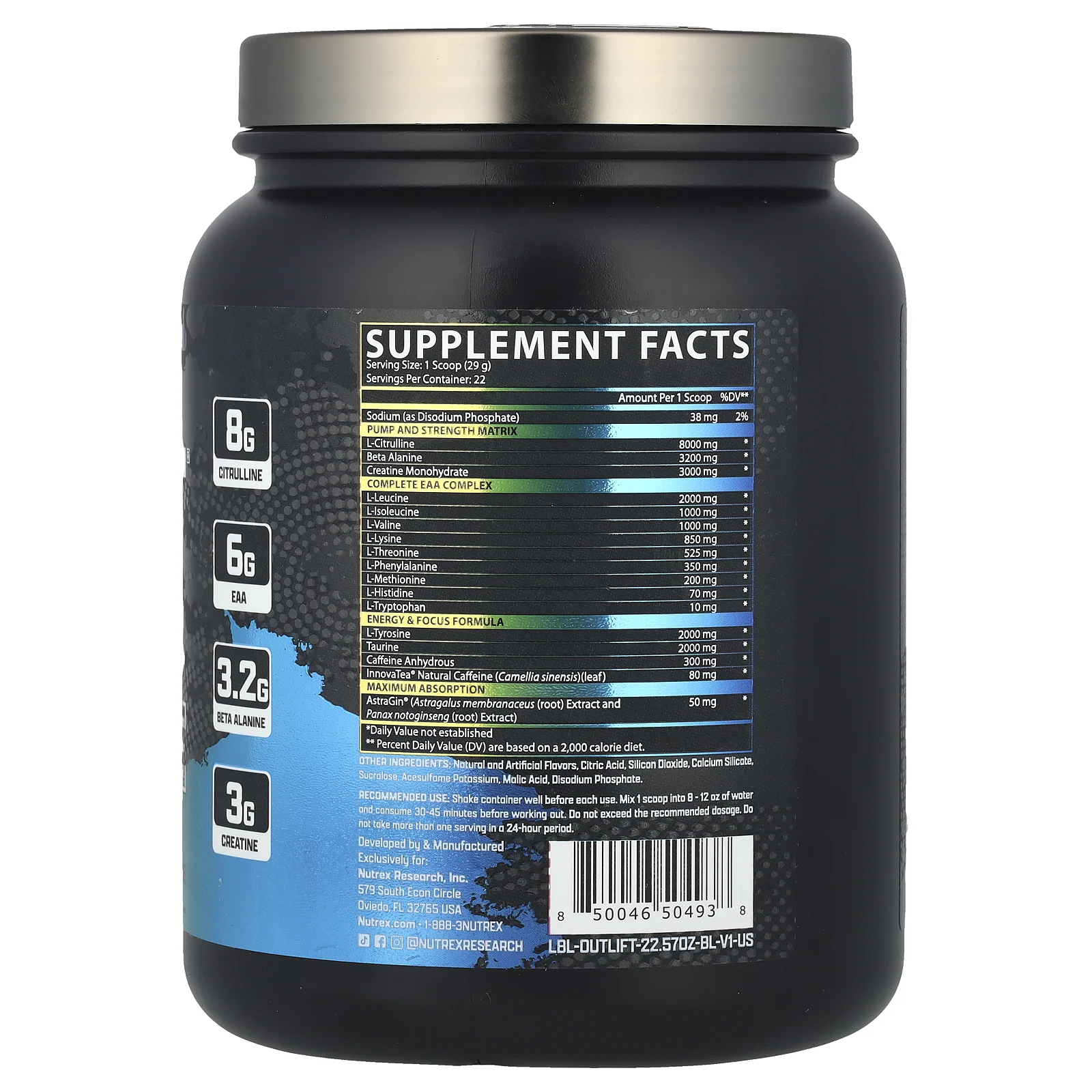 Nutrex Research, Outlift® Clinical, черничный лимонад, 639,91 г (22,57 унции)