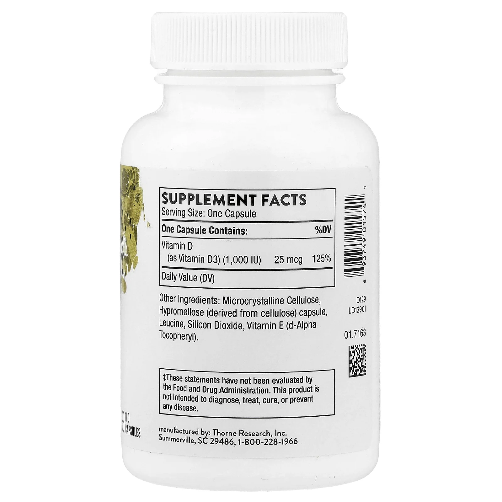 Thorne, D-1,000, 180 капсул (25 мкг в 1 капсуле)