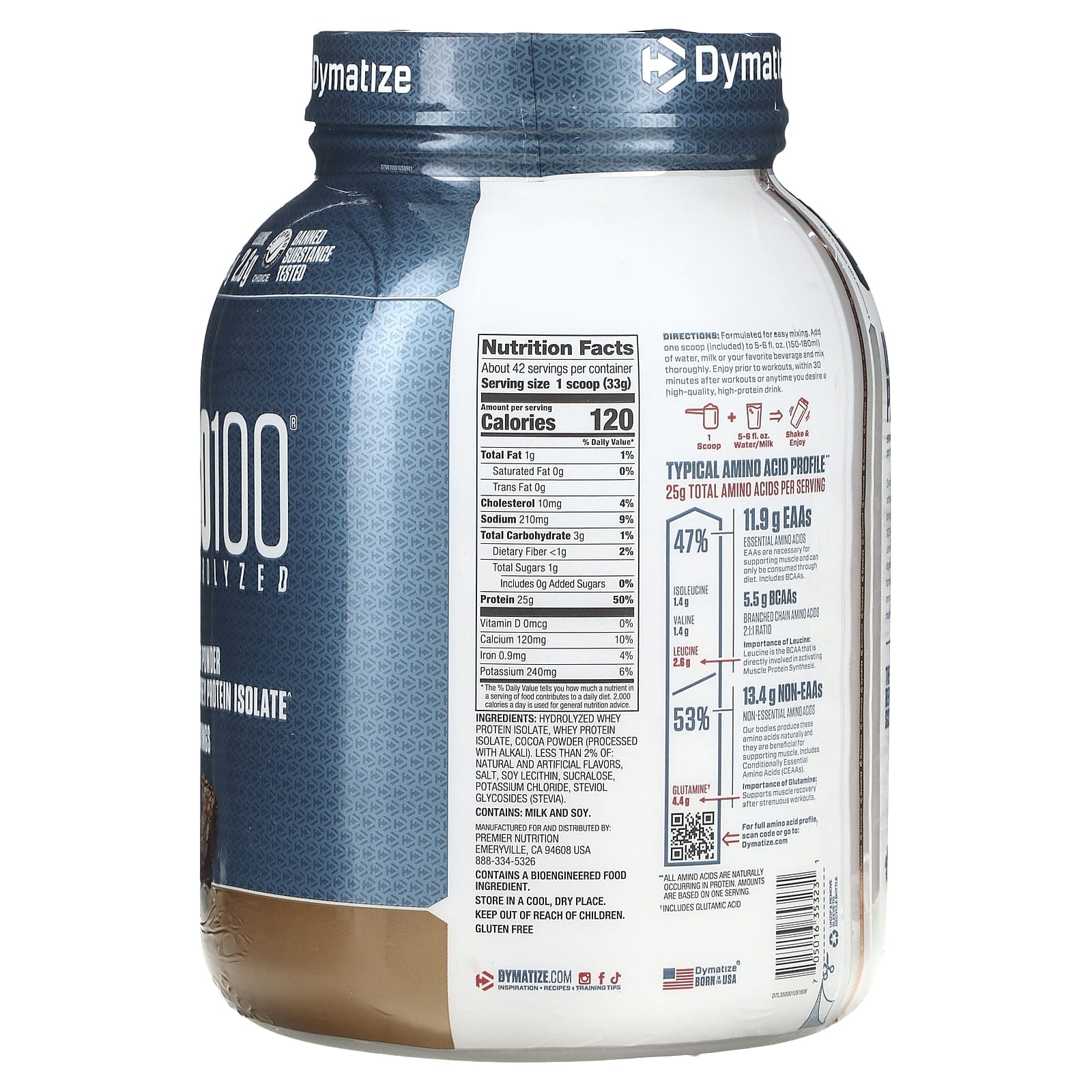 Dymatize, ISO100, гидролизованный, 100% изолят сывороточного протеина, со вкусом брауни с помадкой, 1,37 кг (3 фунта)