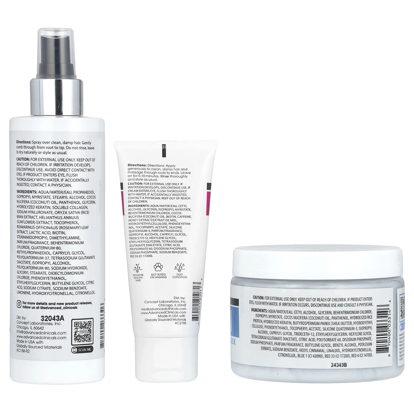 Advanced Clinicals, iHerb Exclusive, набор для восстановления волос, 4 предмета