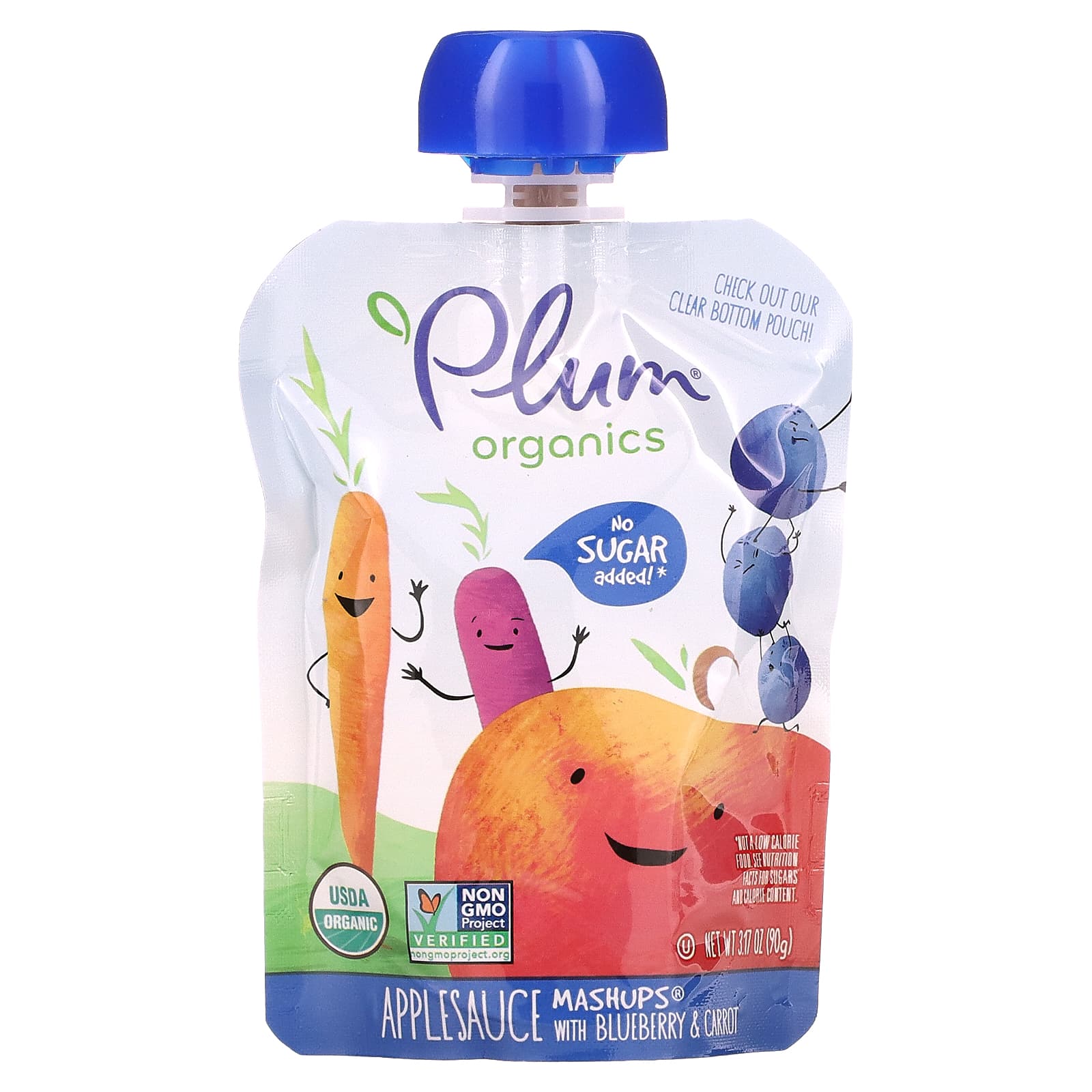 Plum Organics, яблочное пюре с голубикой и морковью, 4 пакетика по 90 г (3,17 унции)