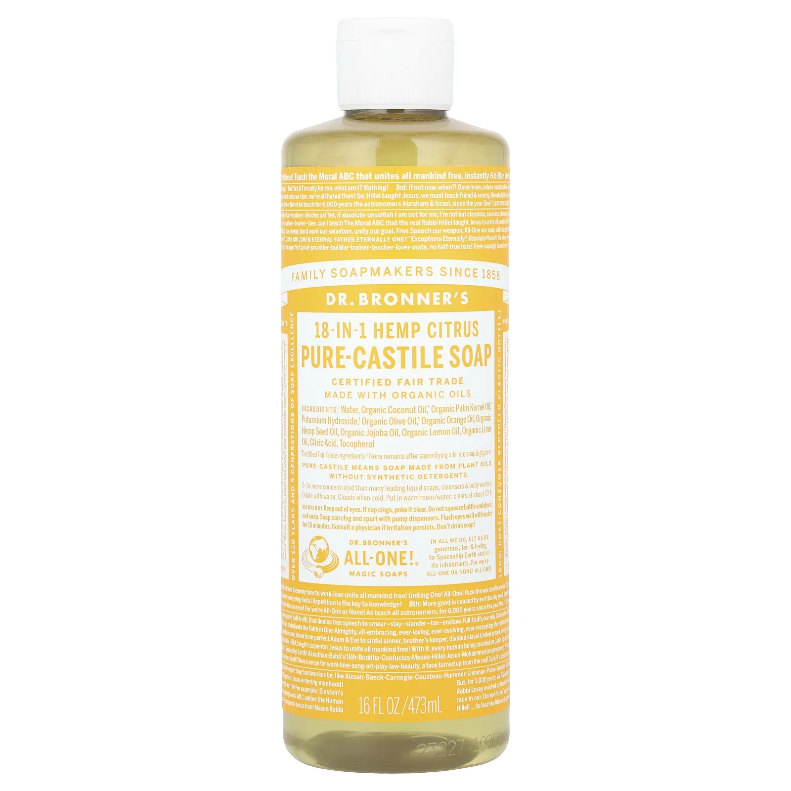 Dr. Bronner's, 18-в-1, конопля, чистое кастильское мыло, цитрусовые, 473 мл (16 жидк. Унций)