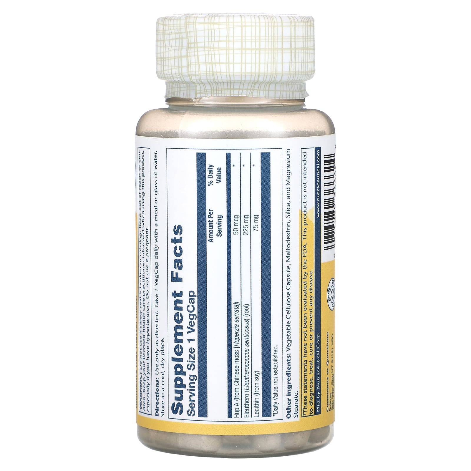 Solaray, Гуперзин А с элеутерококком, 60 капсул в растительной оболочке