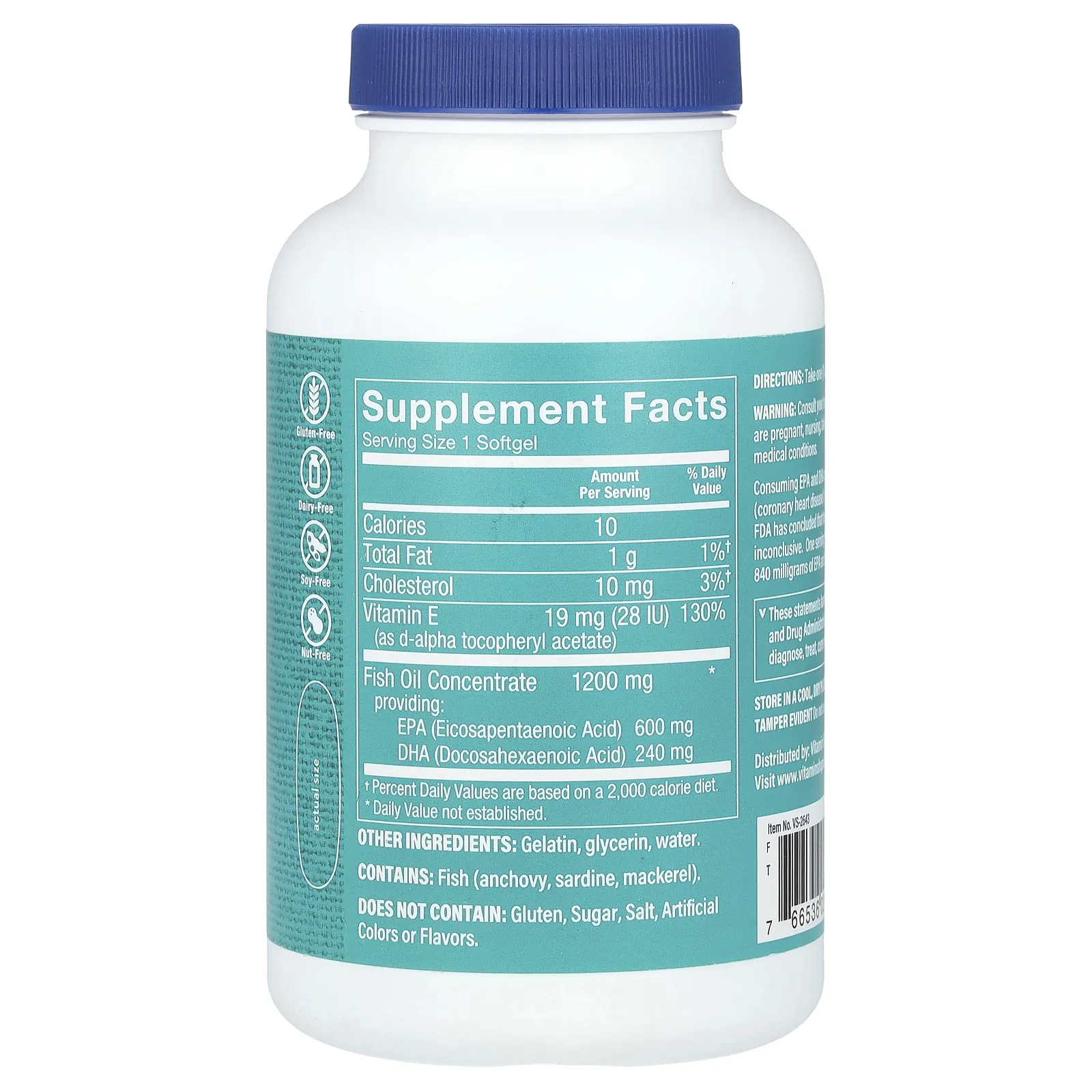 The Vitamin Shoppe, Рыбий жир с омега-3, ЭПК и ДГК 840 мг, 180 мягких таблеток