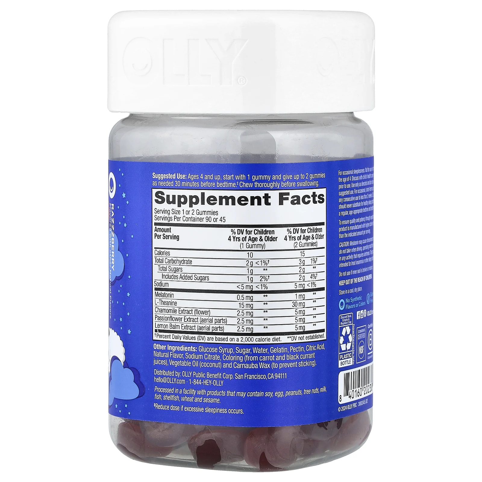 OLLY, детские жевательные таблетки для сна, со вкусом малины, 90 жевательных таблеток