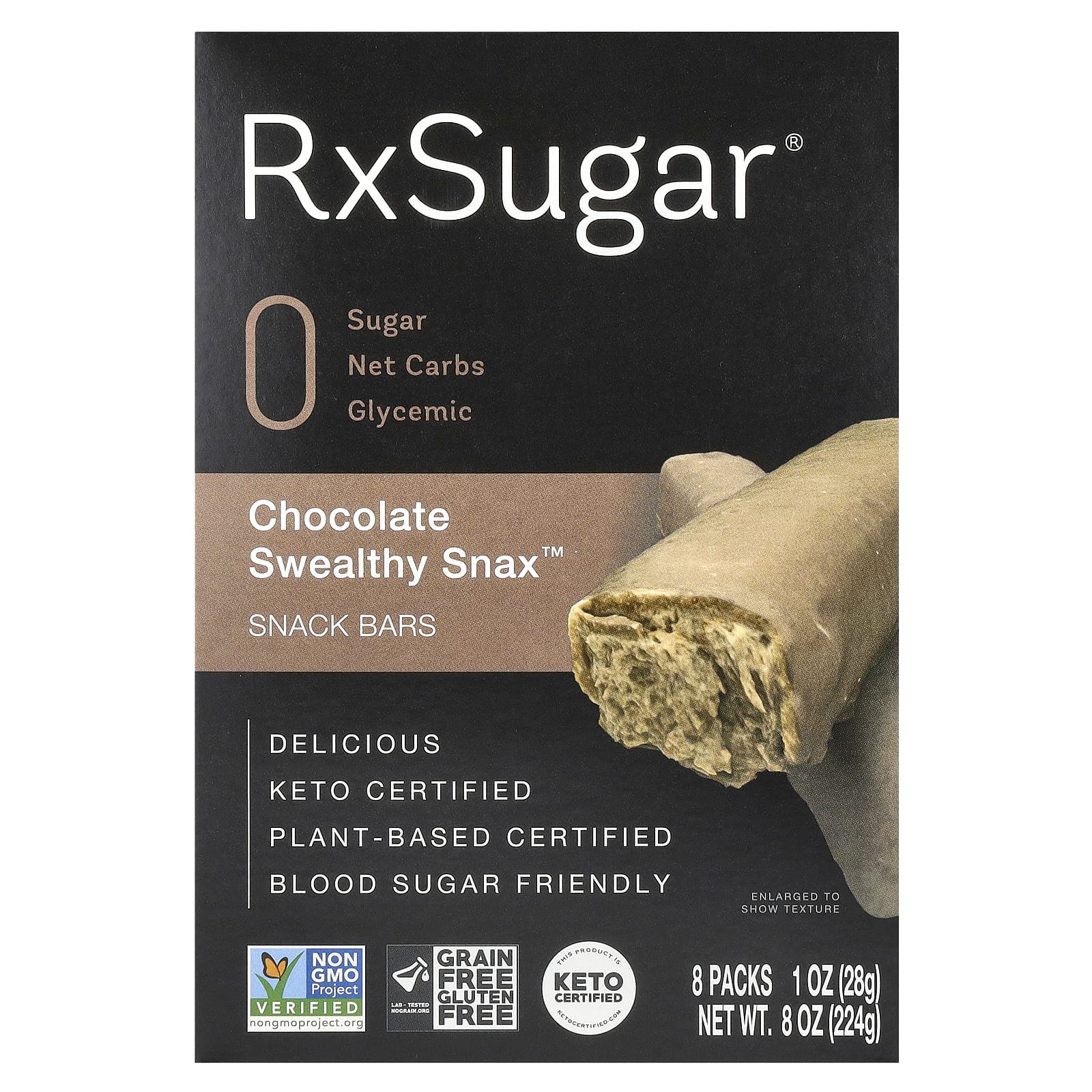 RxSugar, Swealthy Snax ™, батончики, шоколад, 8 пакетиков по 28 г (1 унция)