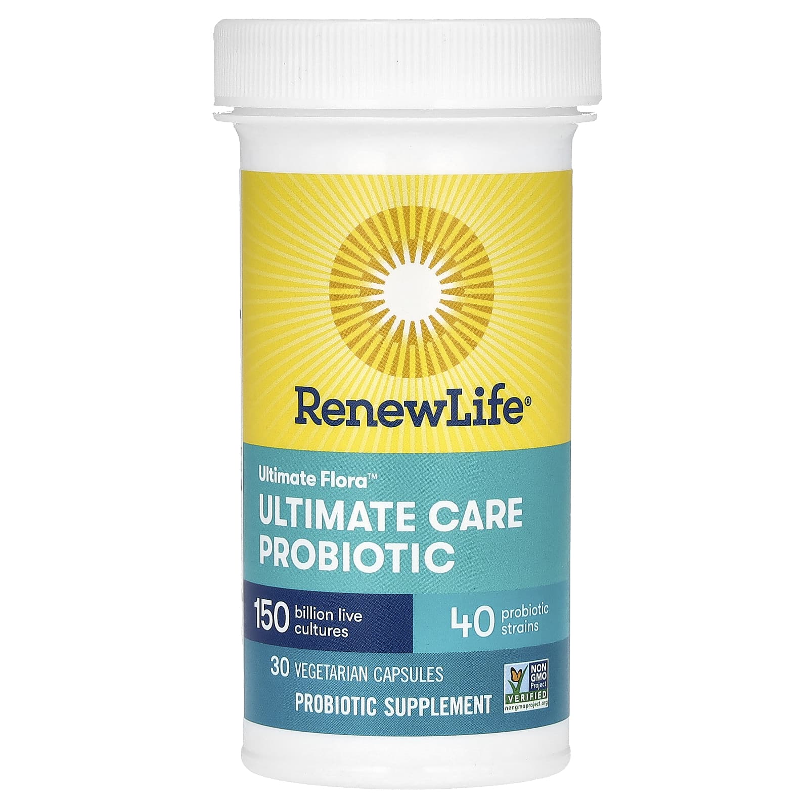 Renew Life, Ultimate Flora, Ultimate Care, пробиотик с повышенной силой действия, 150 млрд живых культур, 30 вегетарианских капсул