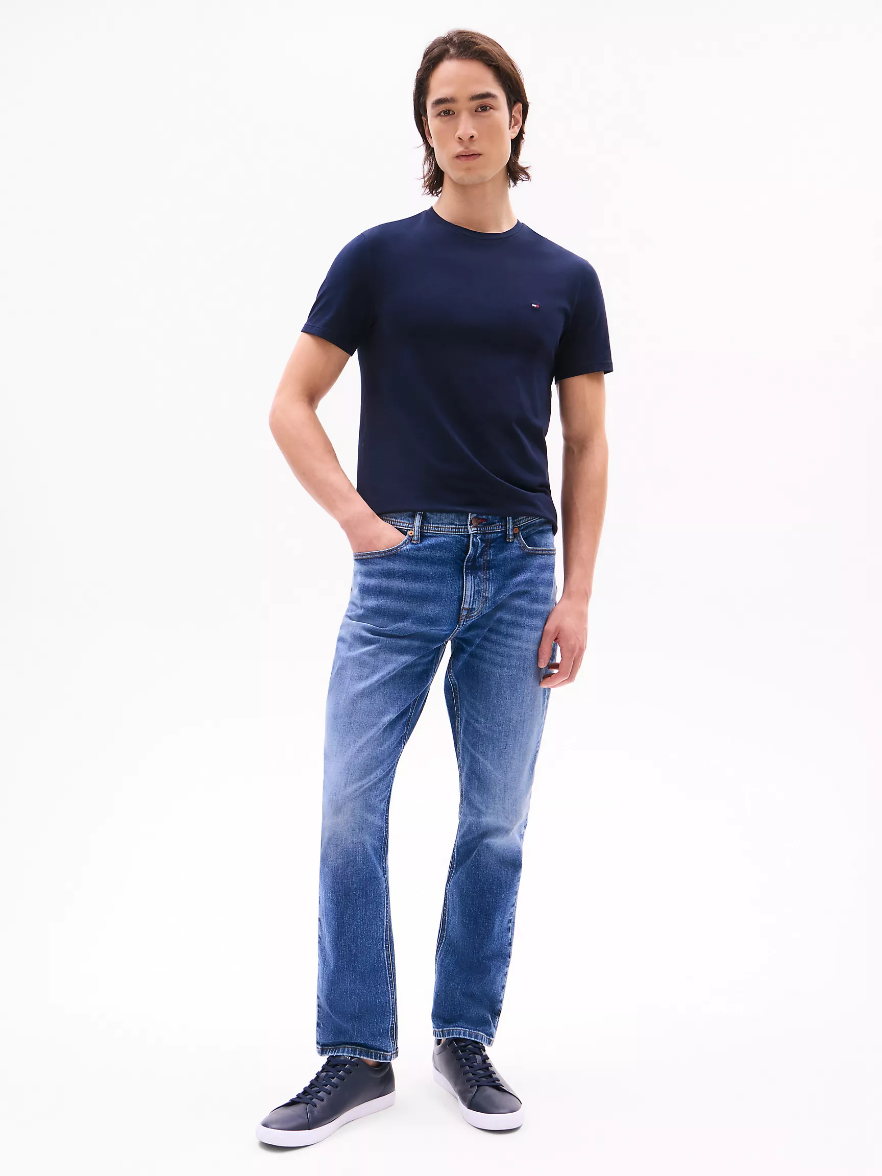Мужские джинсы Tommy Hilfiger, Джинсы прямого кроя темной стирки с эффектом потертости