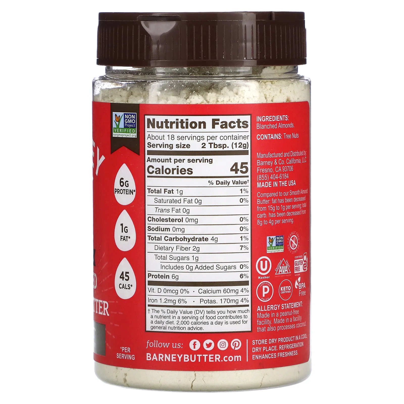 Barney Butter, Порошковая миндальная паста, несладкая, 226 г (8 унций)