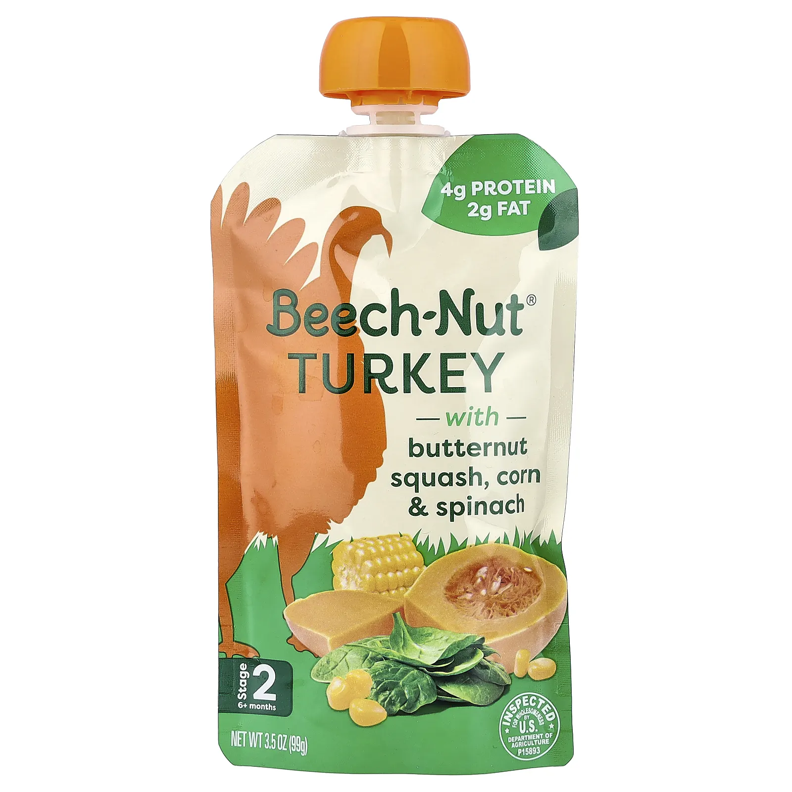 Beech-Nut, индейка с мускатной тыквой, кукурузой и шпинатом, для детей от 6 месяцев, 99 г (3,5 унции)