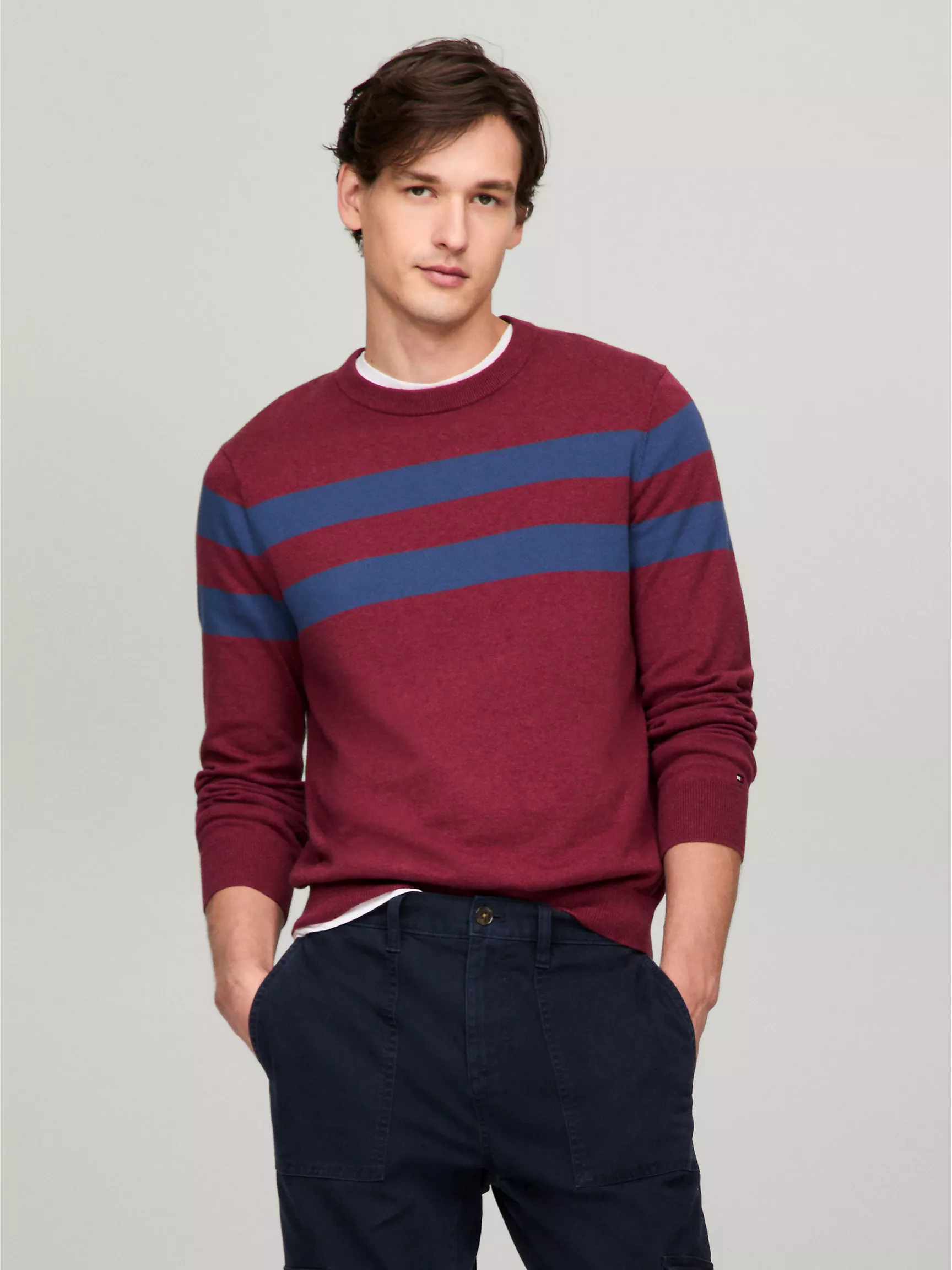 Мужской свитер Tommy Hilfiger, Свитер с двойной полоской и круглым вырезом