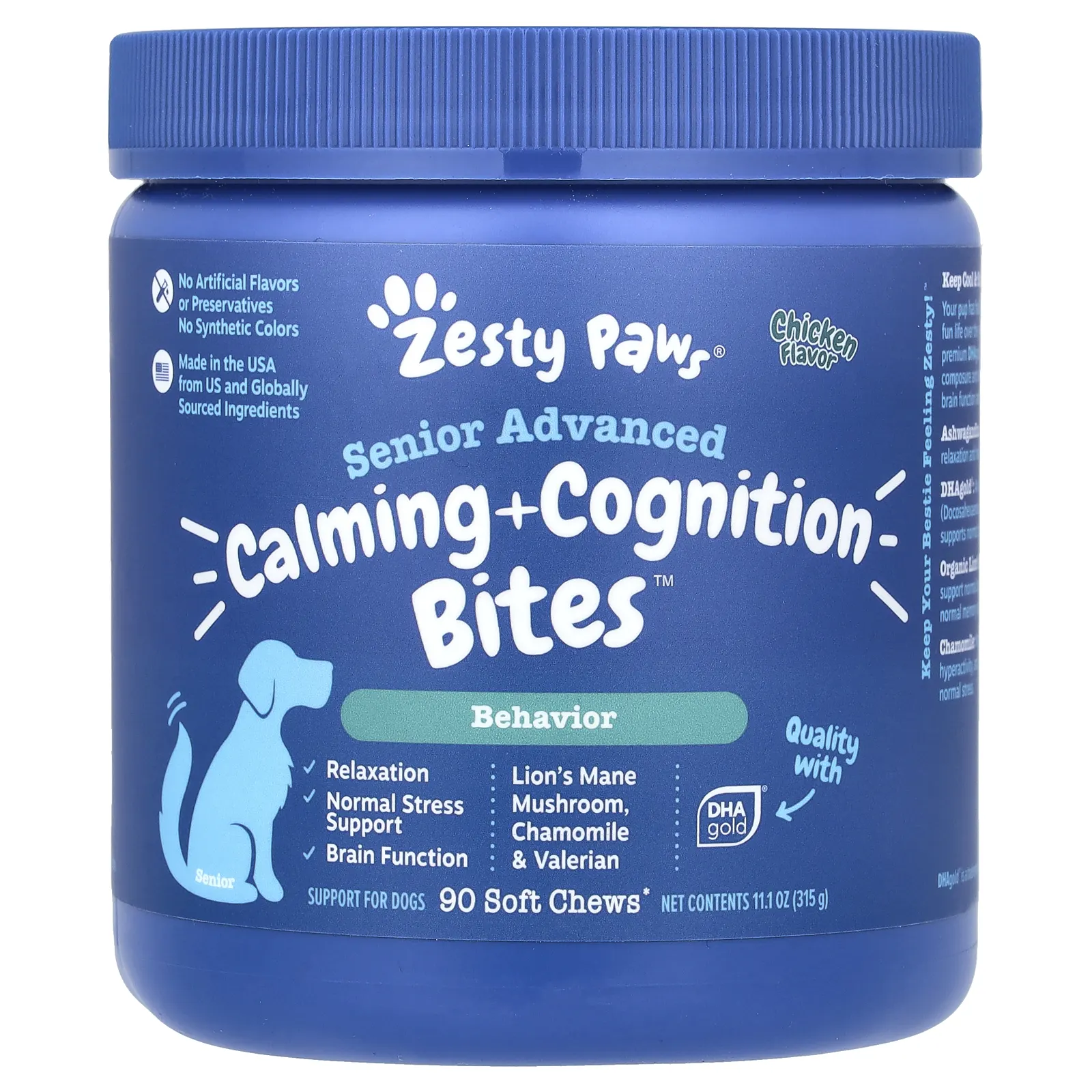 Zesty Paws, Senior Advanced, для собак, успокаивающее и расслабляющее, с курицей, 90 жевательных таблеток, 315 г (11,1 унции)