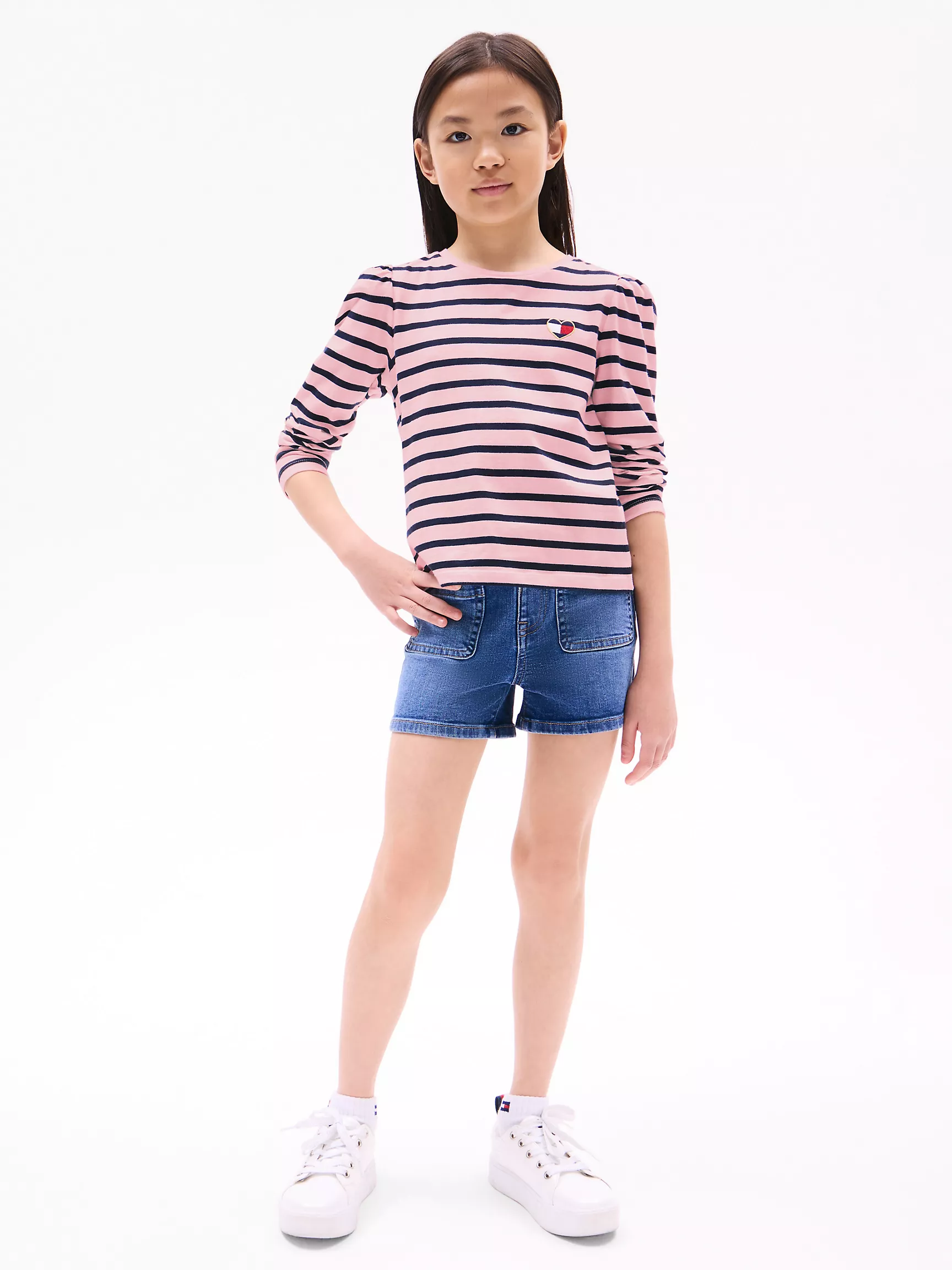 Футболка для девочек Tommy Hilfiger, Детская футболка в полоску с объемными плечами