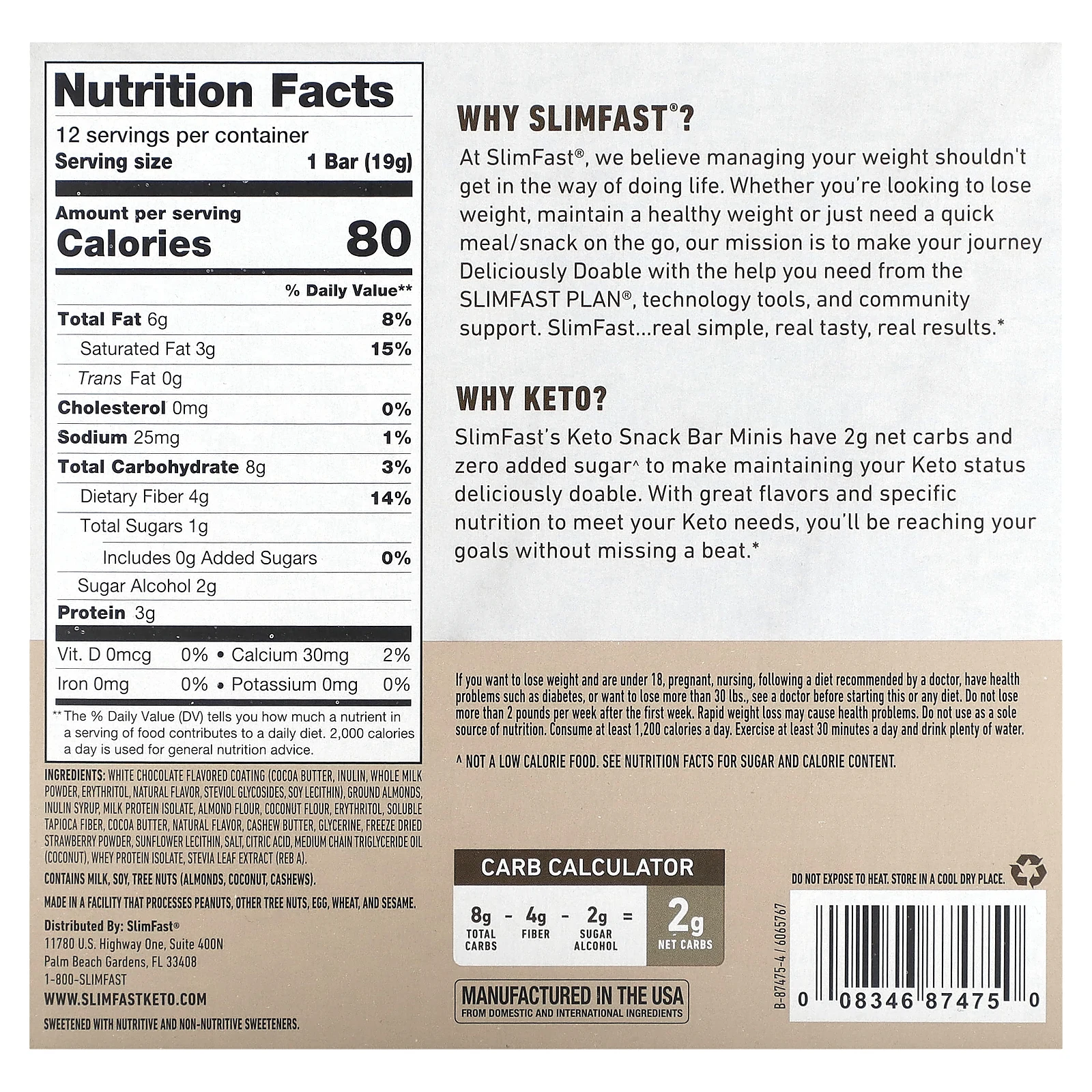 SlimFast, Keto Snack Bar Mini, чизкейк с клубникой, 12 пакетиков, 19 г (0,6 унции)