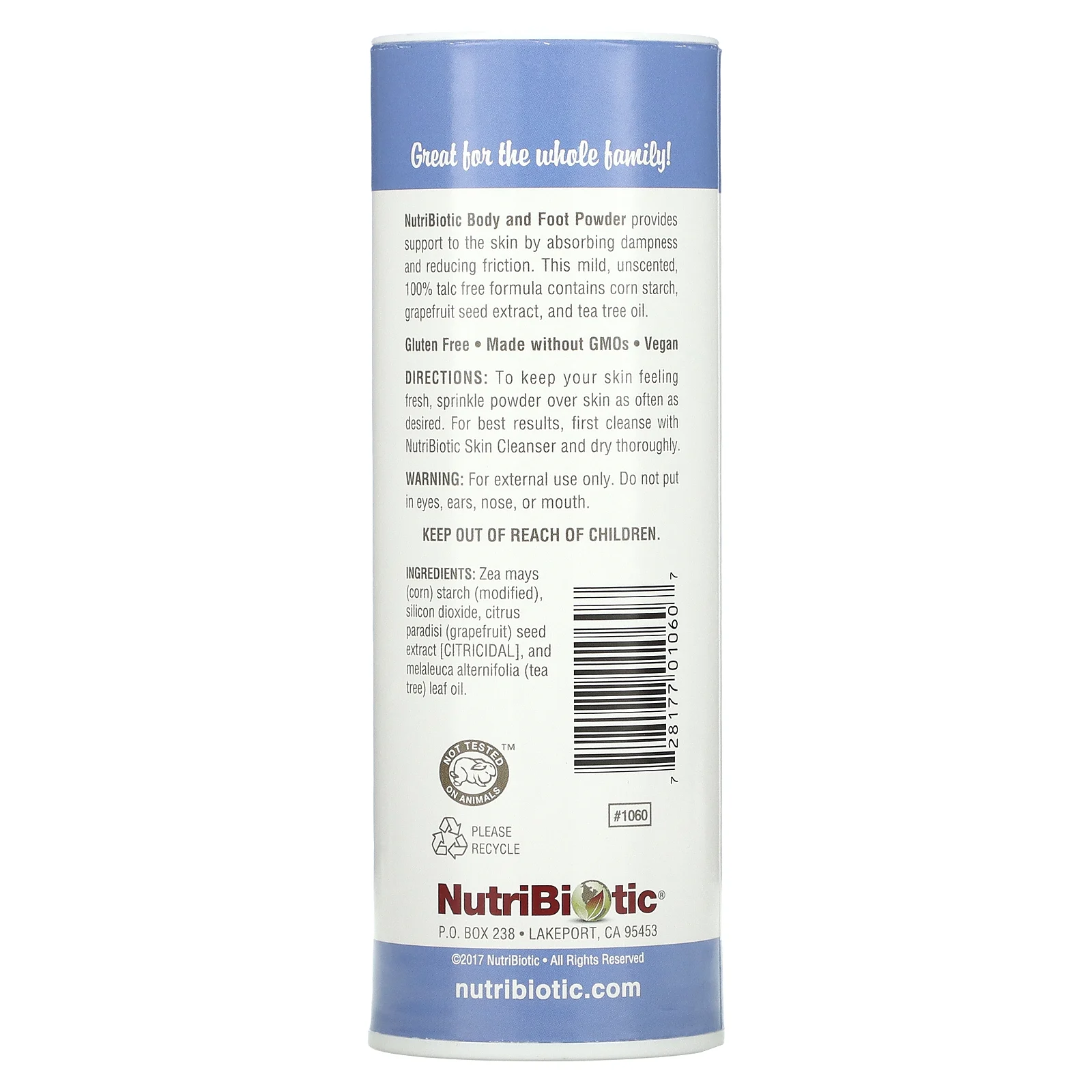 NutriBiotic, Пудра для тела и ног с экстрактом косточек грейпфрута и маслом чайного дерева, без запаха, 113 г (4 унции)