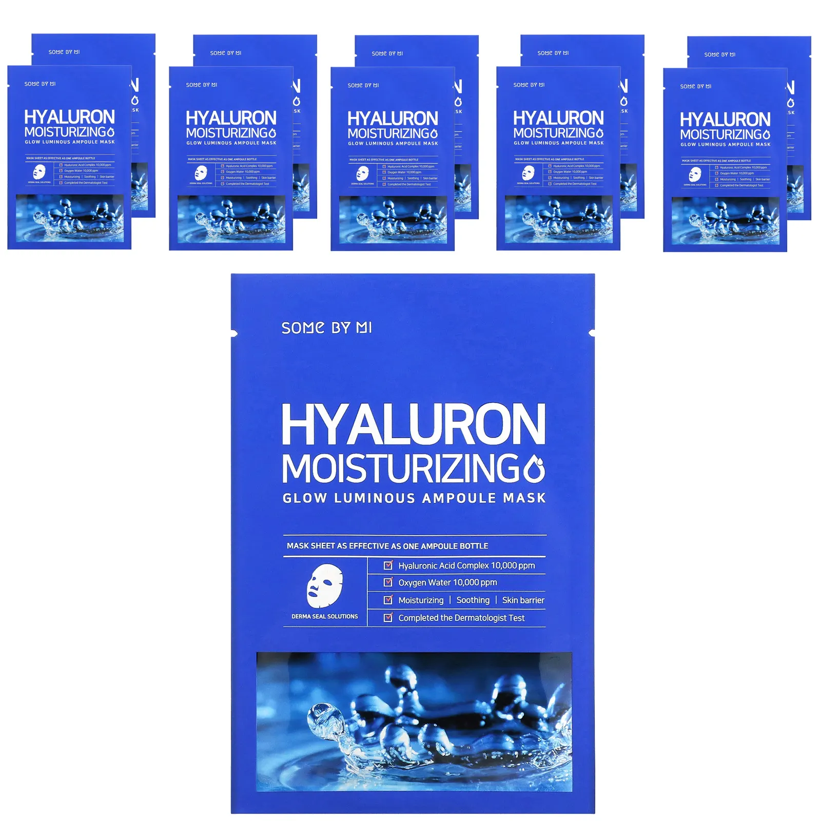 SOME BY MI, Hyaluron Moisturizing, увлажняющая тканевая маска с гиалуроновой кислотой для сияния кожи, 10 шт. по 25 г
