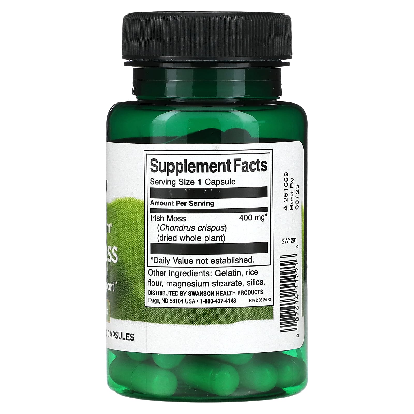 Swanson, Ирландский мох полного спектра, 400 мг, 60 капсул