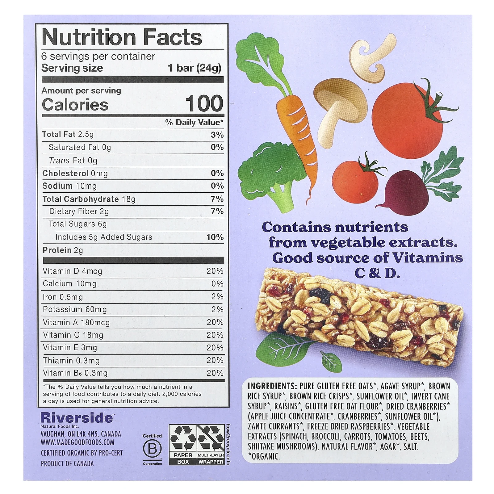 MadeGood, Батончики мюсли, ягодное ассорти, 6 батончиков, по 24 г (0,85 унции)