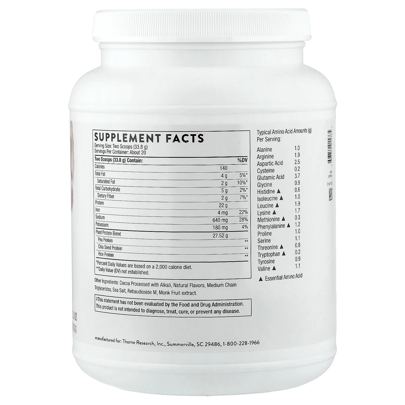 Thorne, растительный протеин, с шоколадным вкусом, 676 г (1,49 фунта)