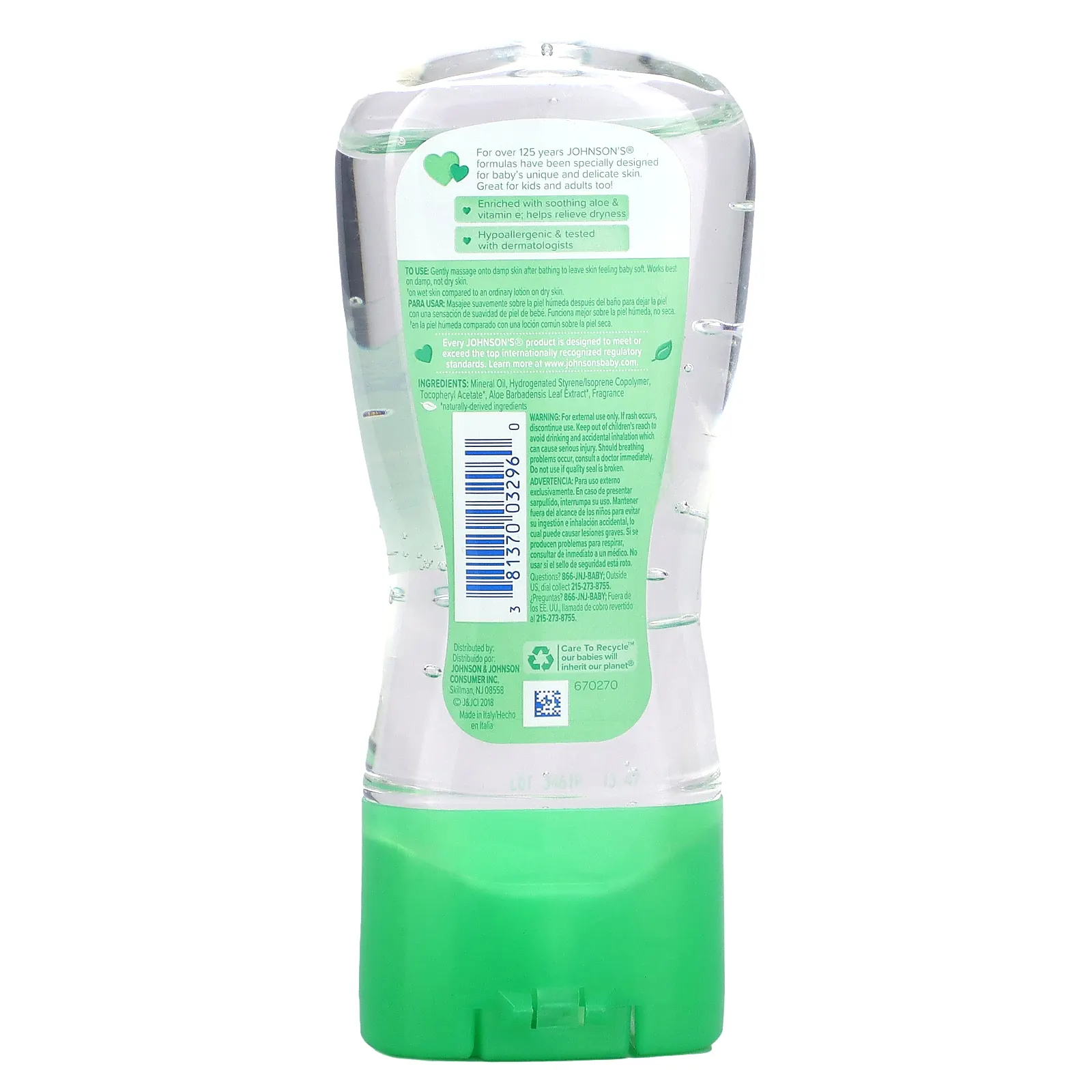 Johnson's Baby, Масляный гель, алоэ и витамин E, 192 мл (6,5 жидк. Унции)