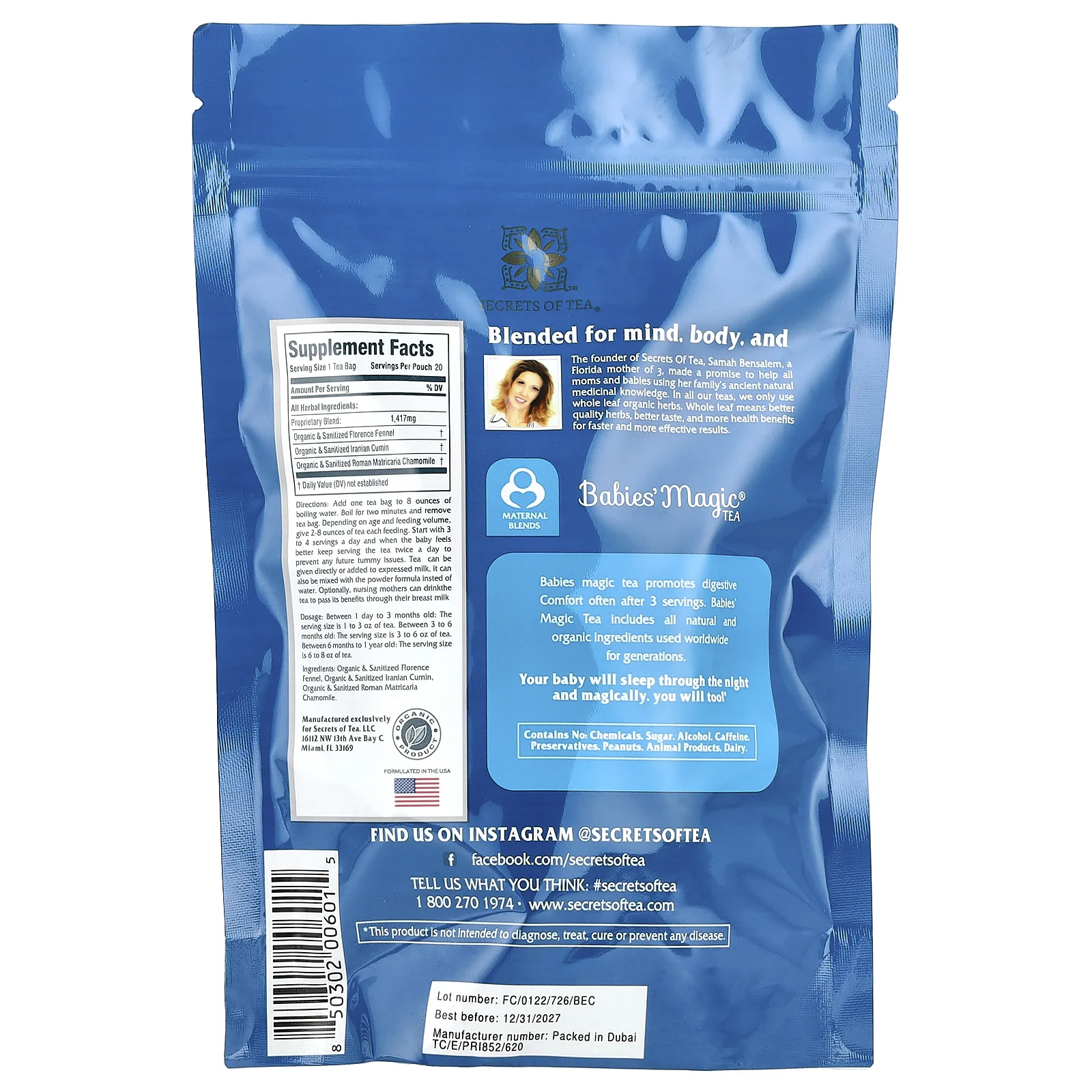 Secrets of Tea, Babies' Magic® Tea, Caffeine Free, 20 Unbleached Tea Bags, 1 oz (28 g)