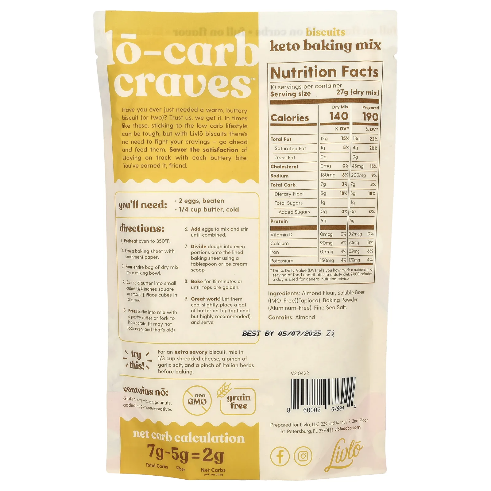 Livlo, Biscuits, кетосмесь для выпечки, классическое масляный вкус, 266 г (9,4 унции)