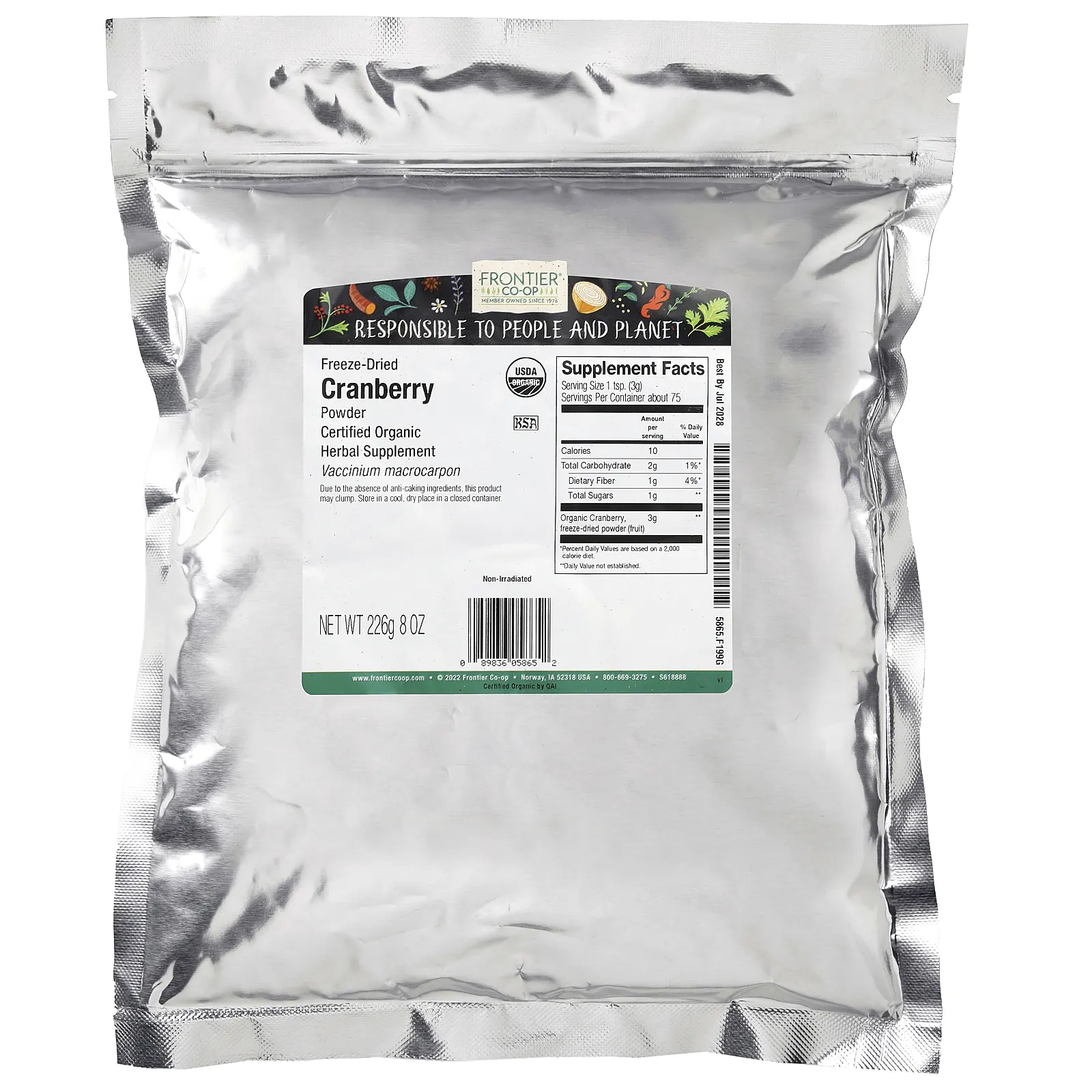 Frontier Co-op, порошок из органической сублимированной клюквы, 226 г (8 унций)