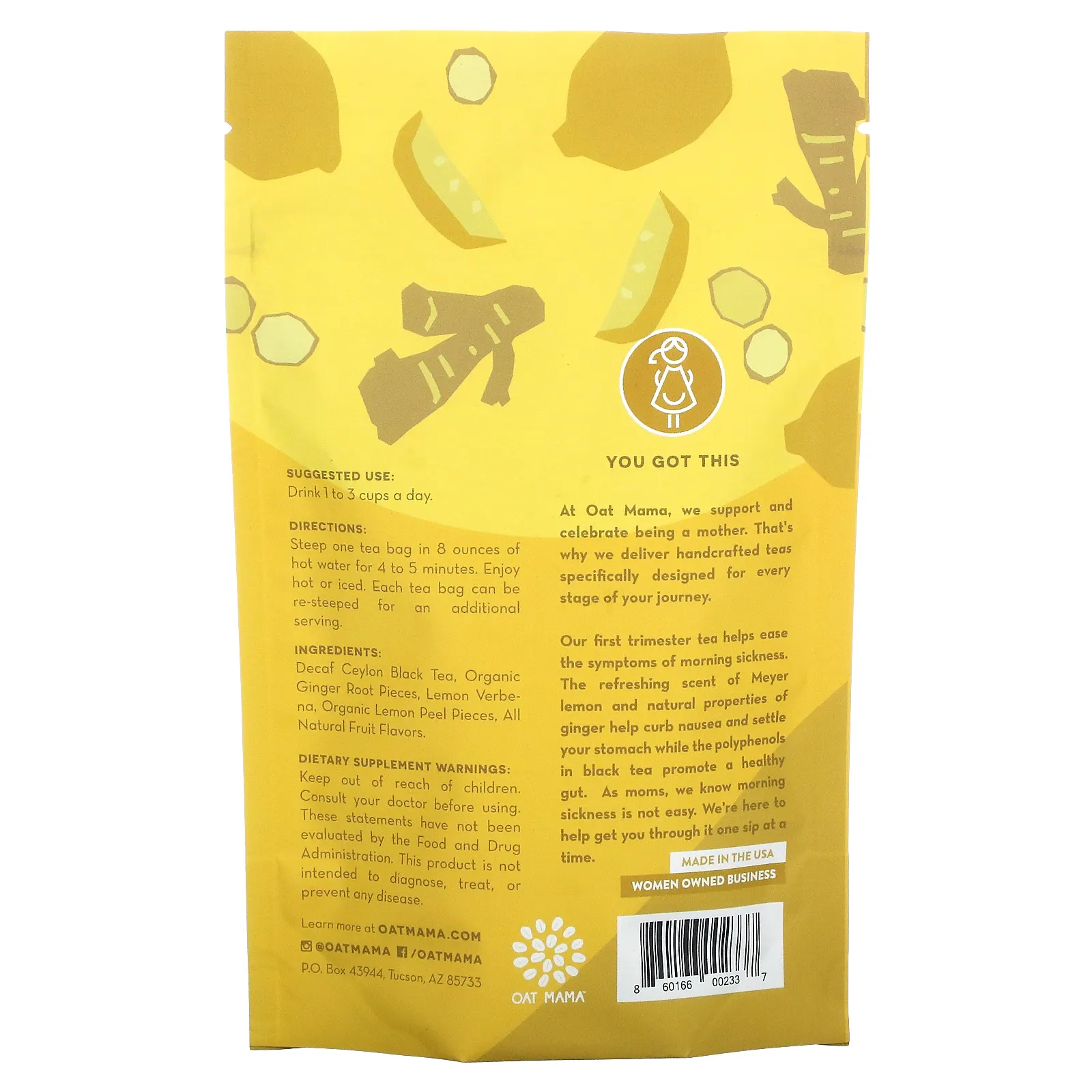 Oat Mama, Morning Sickness Tea, лимонный имбирь Мейера, без кофеина, 14 чайных пакетиков, 32 г