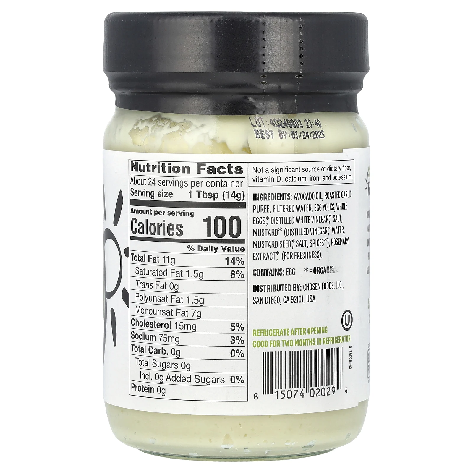 Chosen Foods, Майонез с жареным чесноком, 355 мл (12 жидк. унц.)