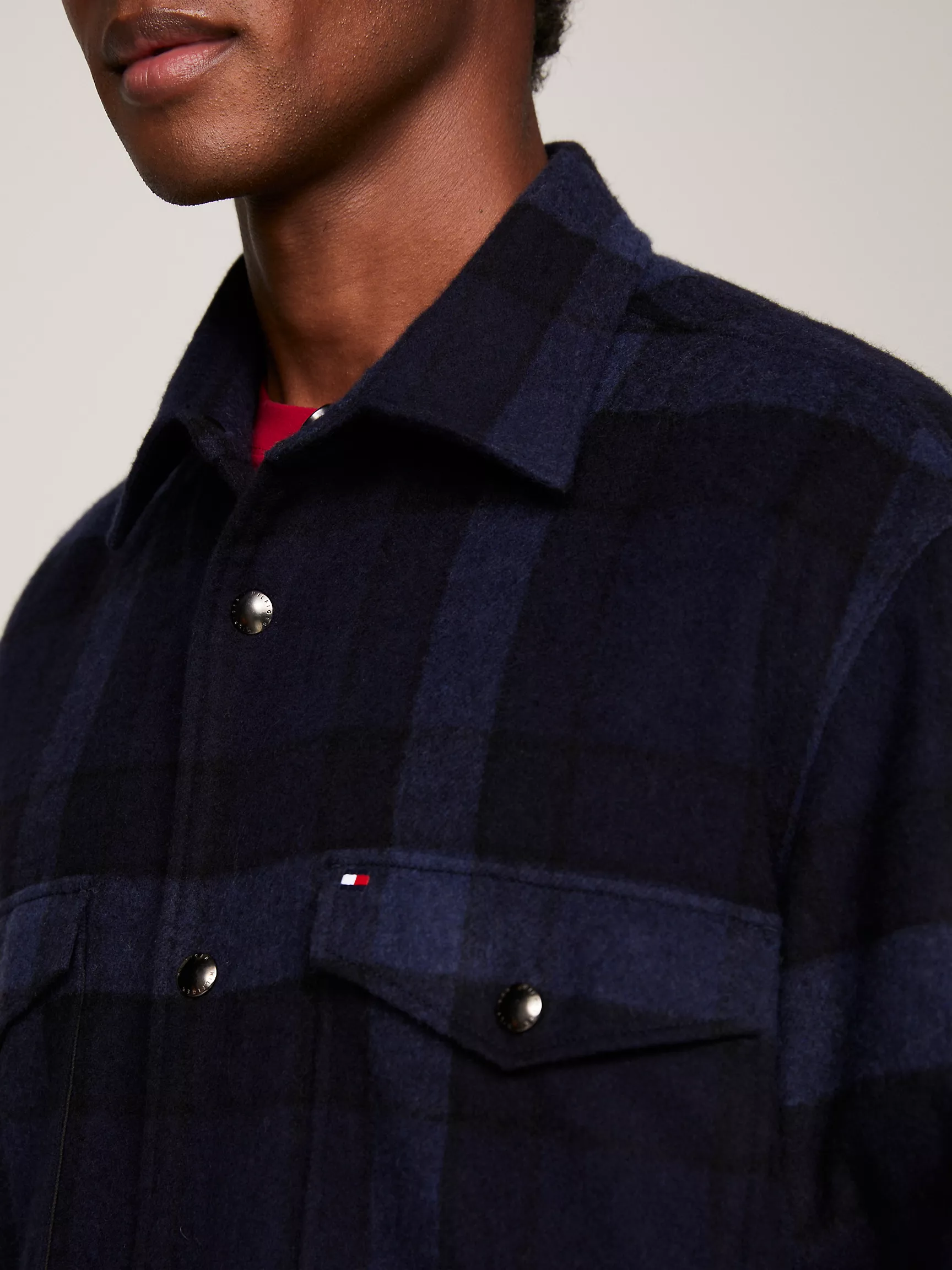 Мужская рубашка Tommy Hilfiger, Свободная шерстяная рубашка-овершот в клетку