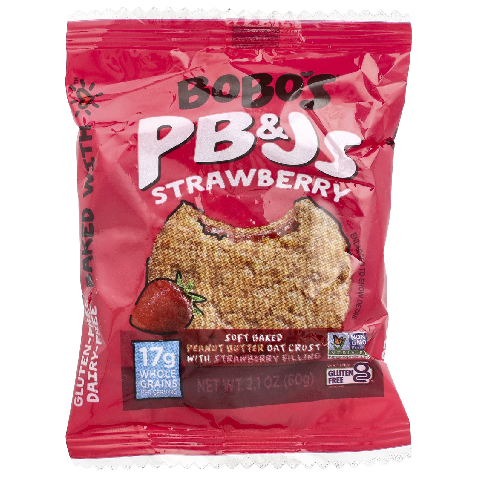 Bobo's Oat Bars, PB & Js, клубника, 4 упаковки по 60 г (2,1 унции)