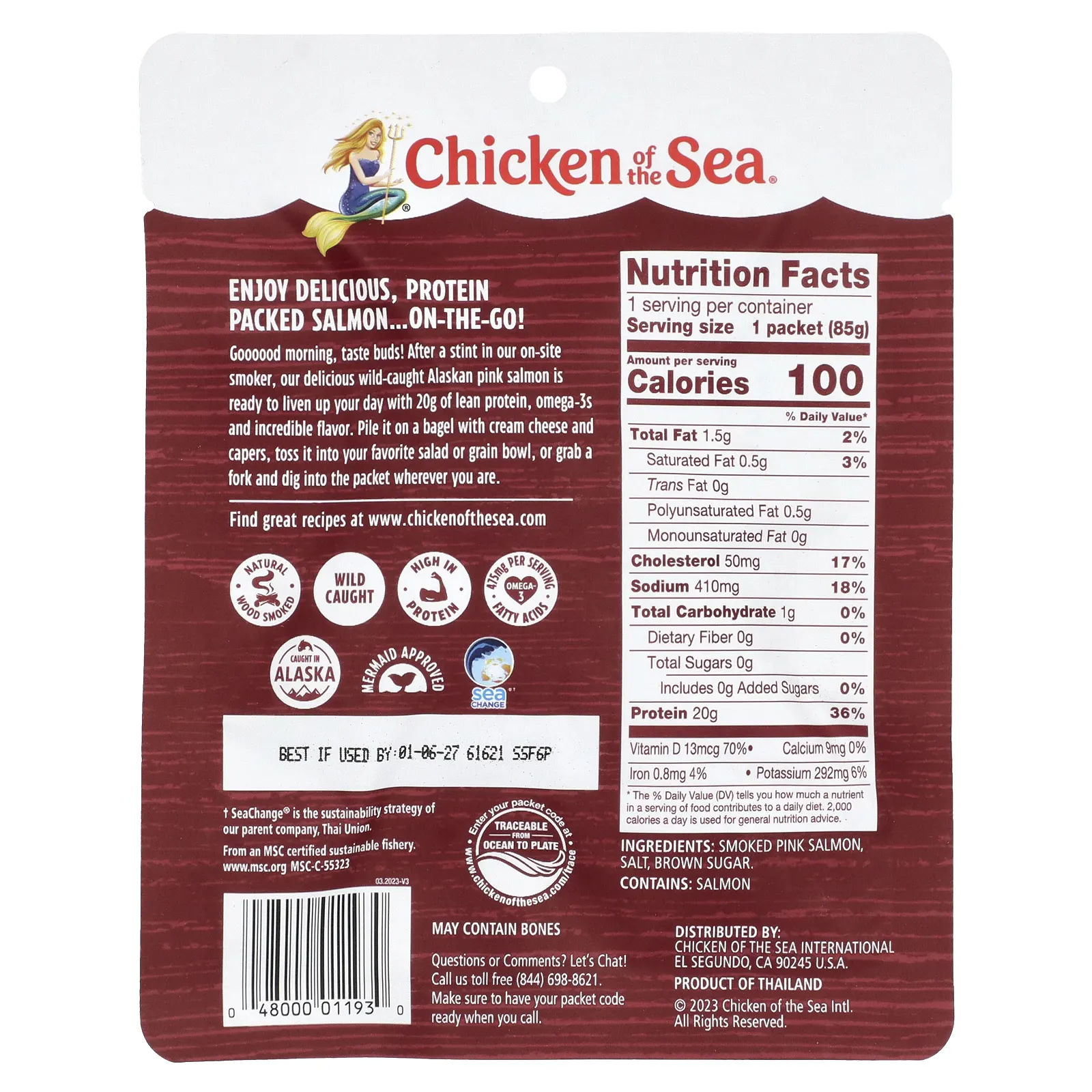 Chicken of the Sea, дикий аляскинский копченый лосось, 85 г (3 унции)