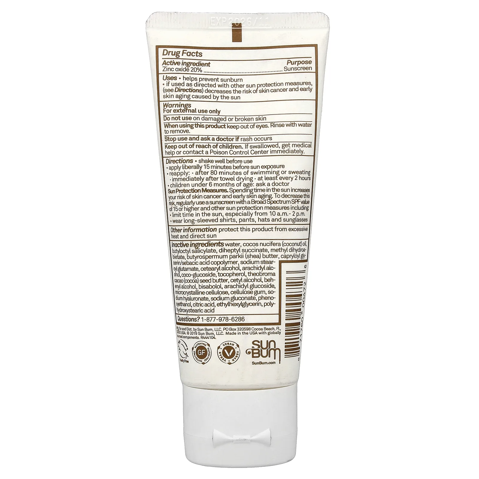 Sun Bum, минеральный солнцезащитный лосьон, SPF 50, для чувствительной кожи, без отдушки, 88 мл (3 жидк. унции)