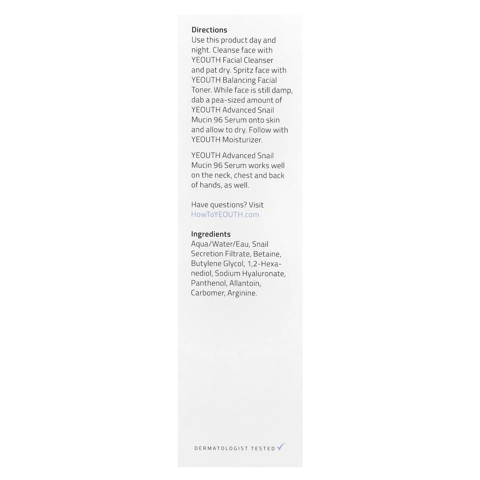 YEOUTH, Advanced Snail Mucin 96 Serum, 100 мл (3,4 жидк. Унции)