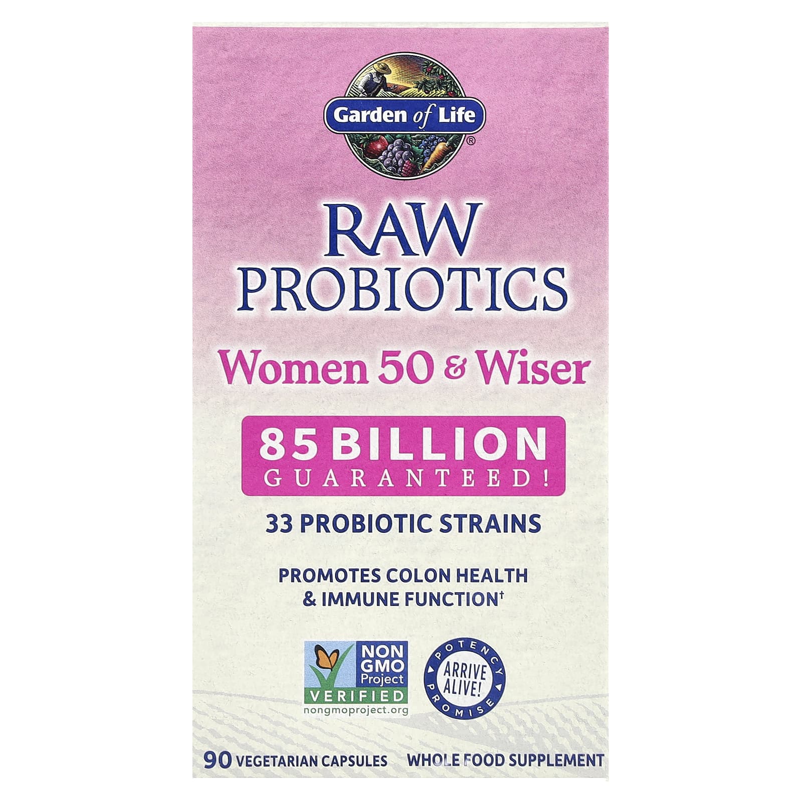 Garden of Life, RAW Probiotics, витамины для женщин от 50 лет, 85 млрд, 90 вегетарианских капсул (28,33 млн живых культур в 1 капсуле)