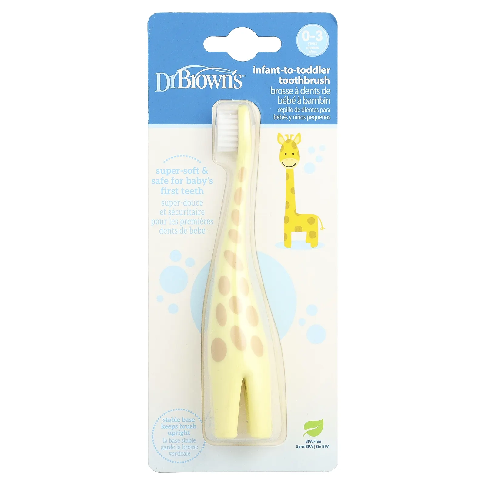 Dr. Brown's, зубная щетка для малышей от 0 до 3 лет, желтая, жираф, 1 шт.