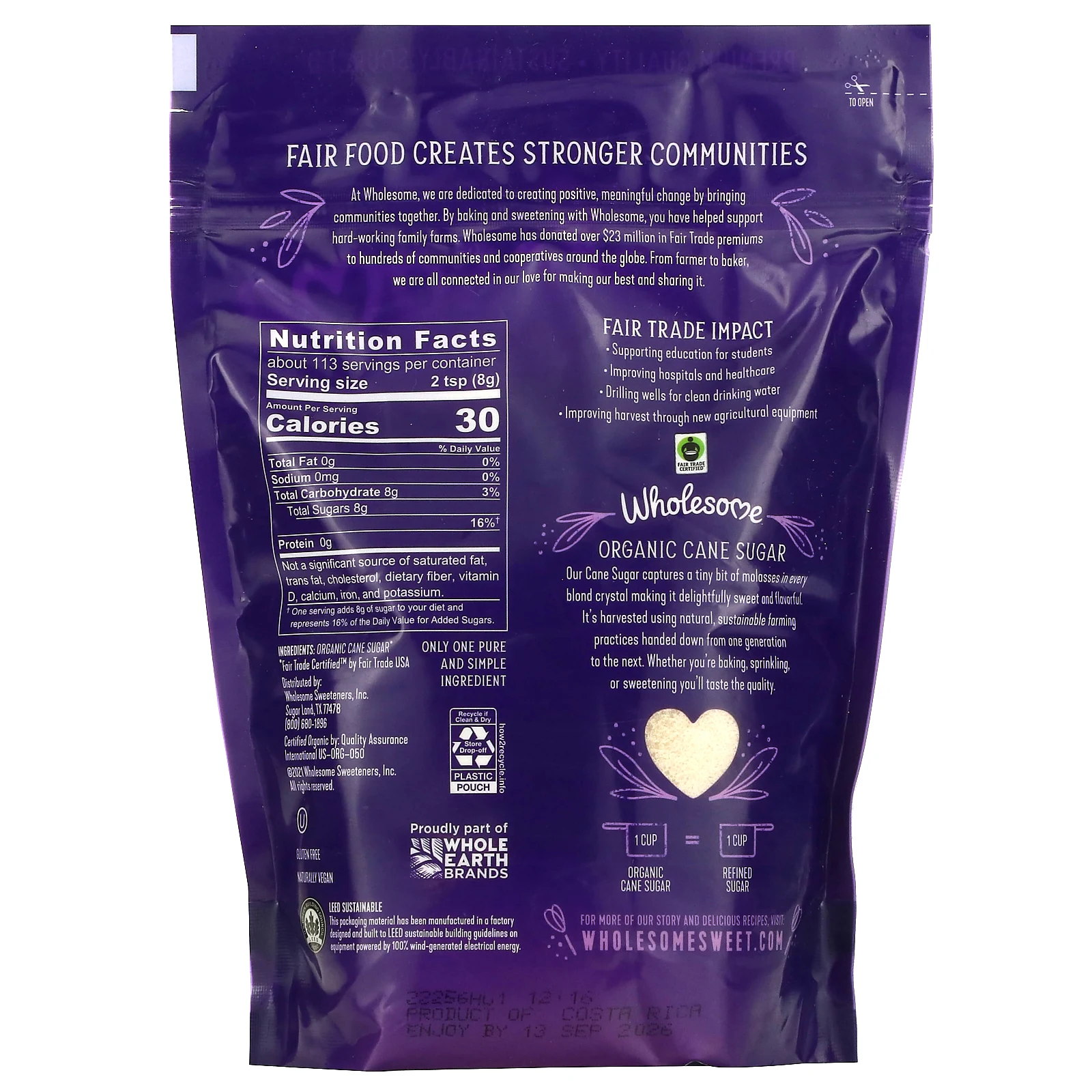 Wholesome Sweeteners, Органический тростниковый сахар, 907 г (2 фунта)