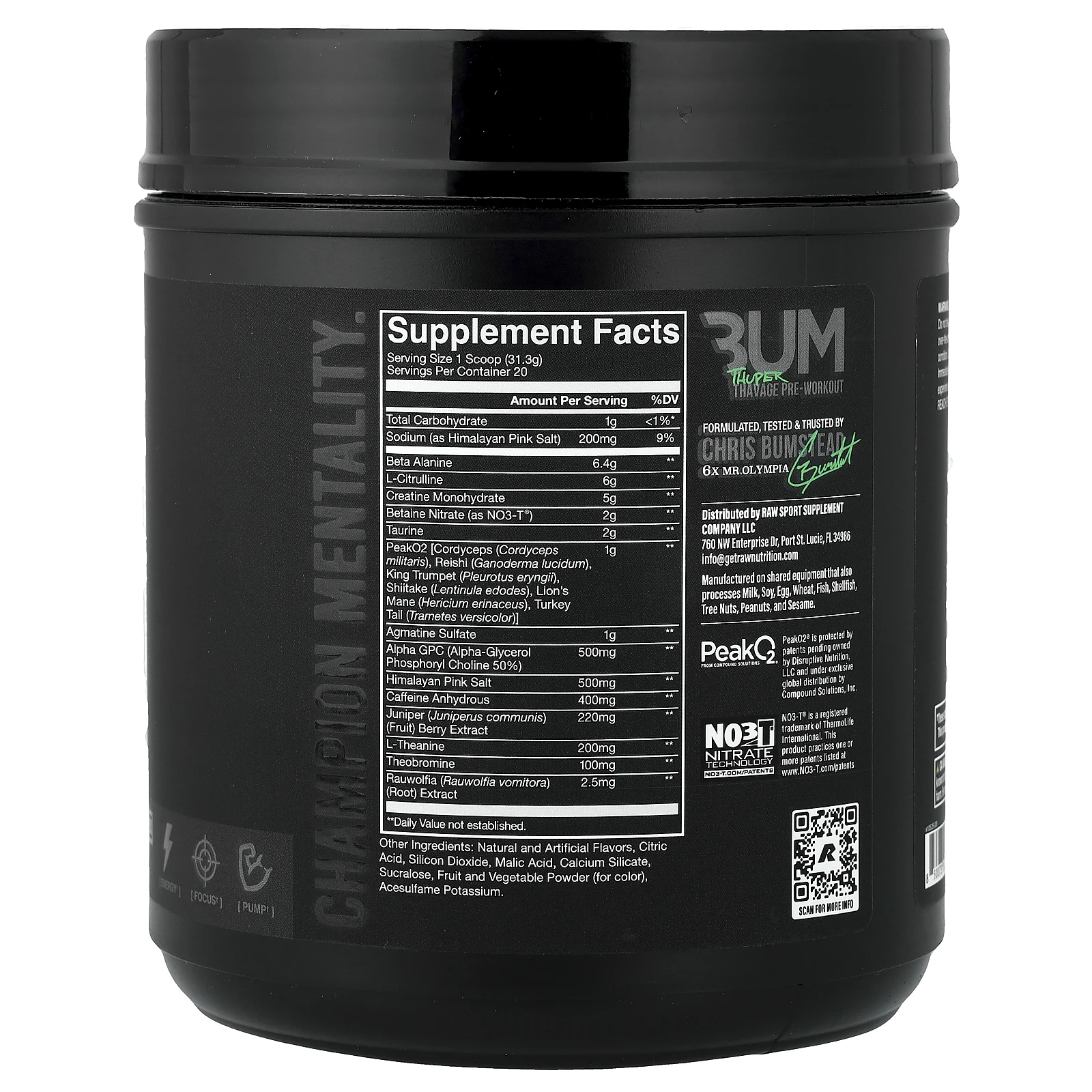 Raw Nutrition, Bum, Tuper Tavage, предтренировочный комплекс, со вкусом арбуза и винограда, 626 г (22,08 унции)